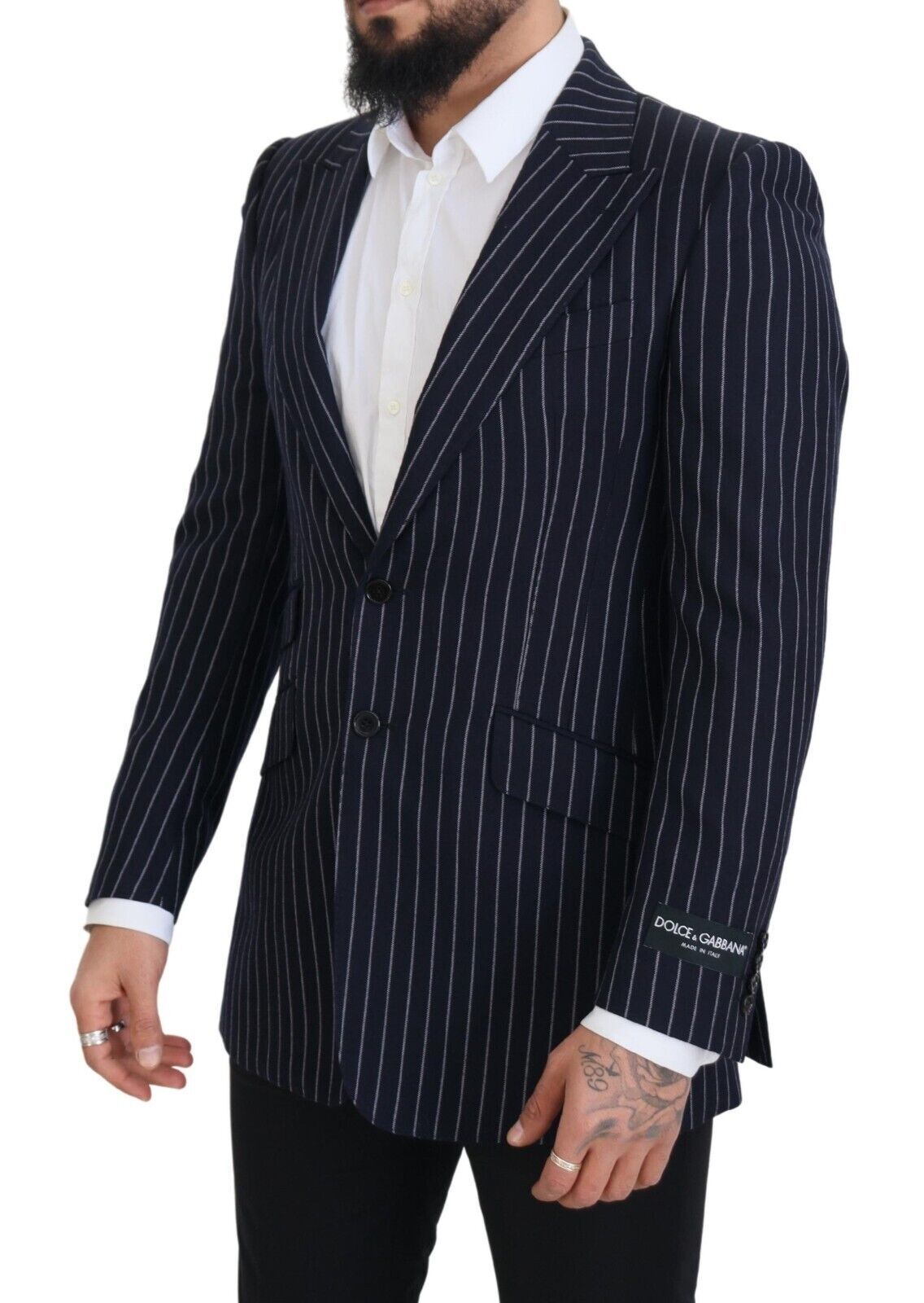 Dolce & Gabbana Dark Blue Stripe Wool Single Breasted Blazer | Regal Royce