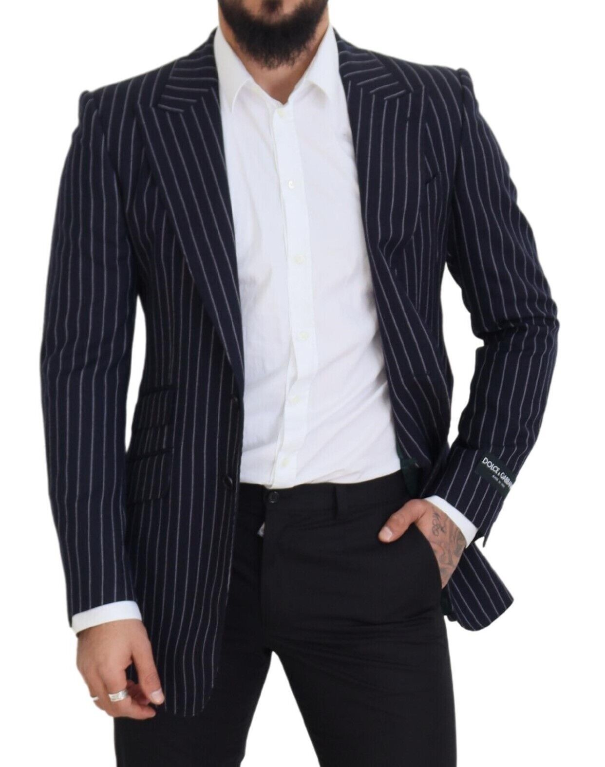 Dolce & Gabbana Dark Blue Stripe Wool Single Breasted Blazer | Regal Royce