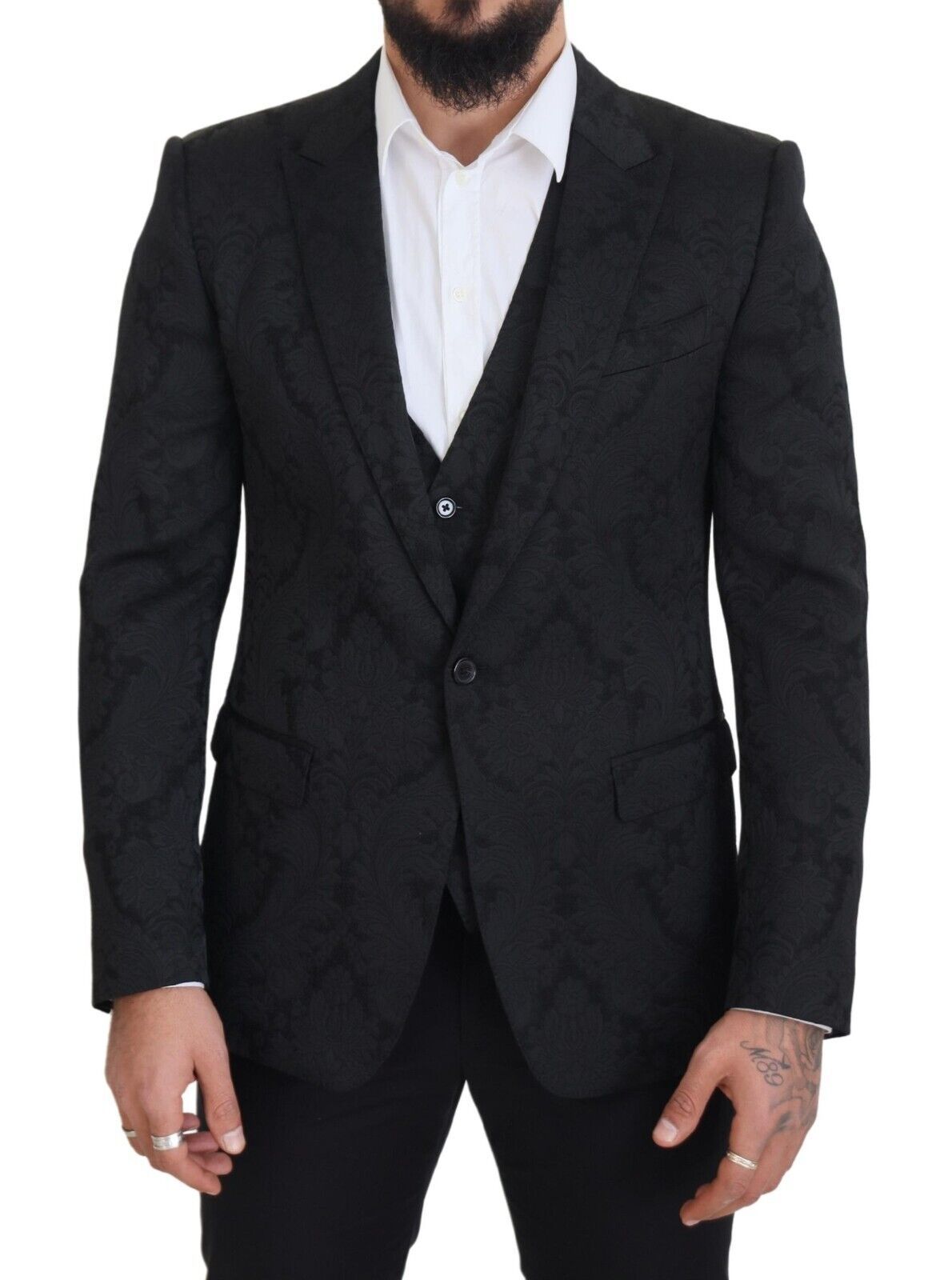 Dolce & Gabbana Black Floral Brocade 2 Piece MARTINI Suit | Regal Royce