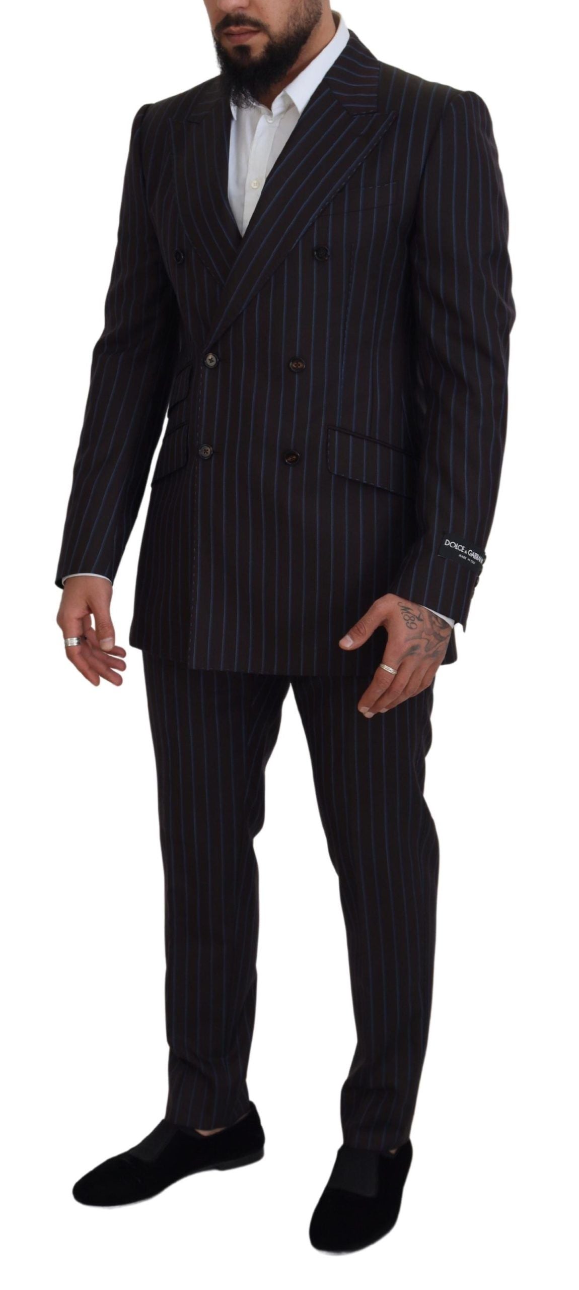 Dolce & Gabbana Black Striped Wool Formal 2 Piece Suit | Regal Royce