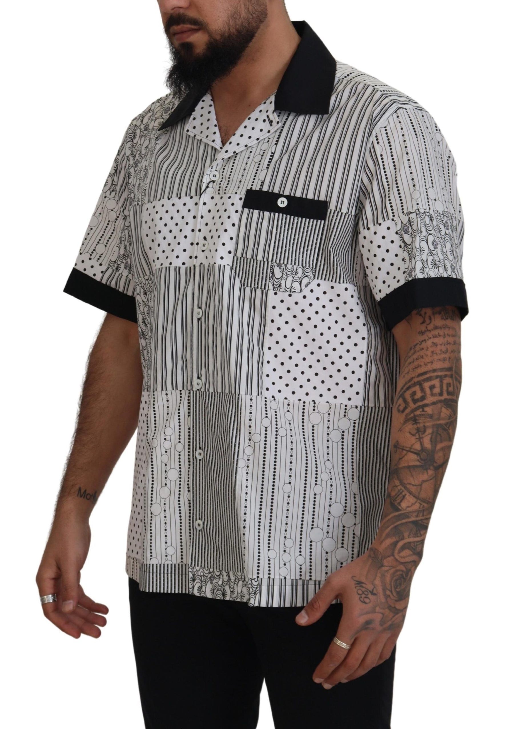 Dolce & Gabbana White Black Patterned Button Down Shirt | Regal Royce