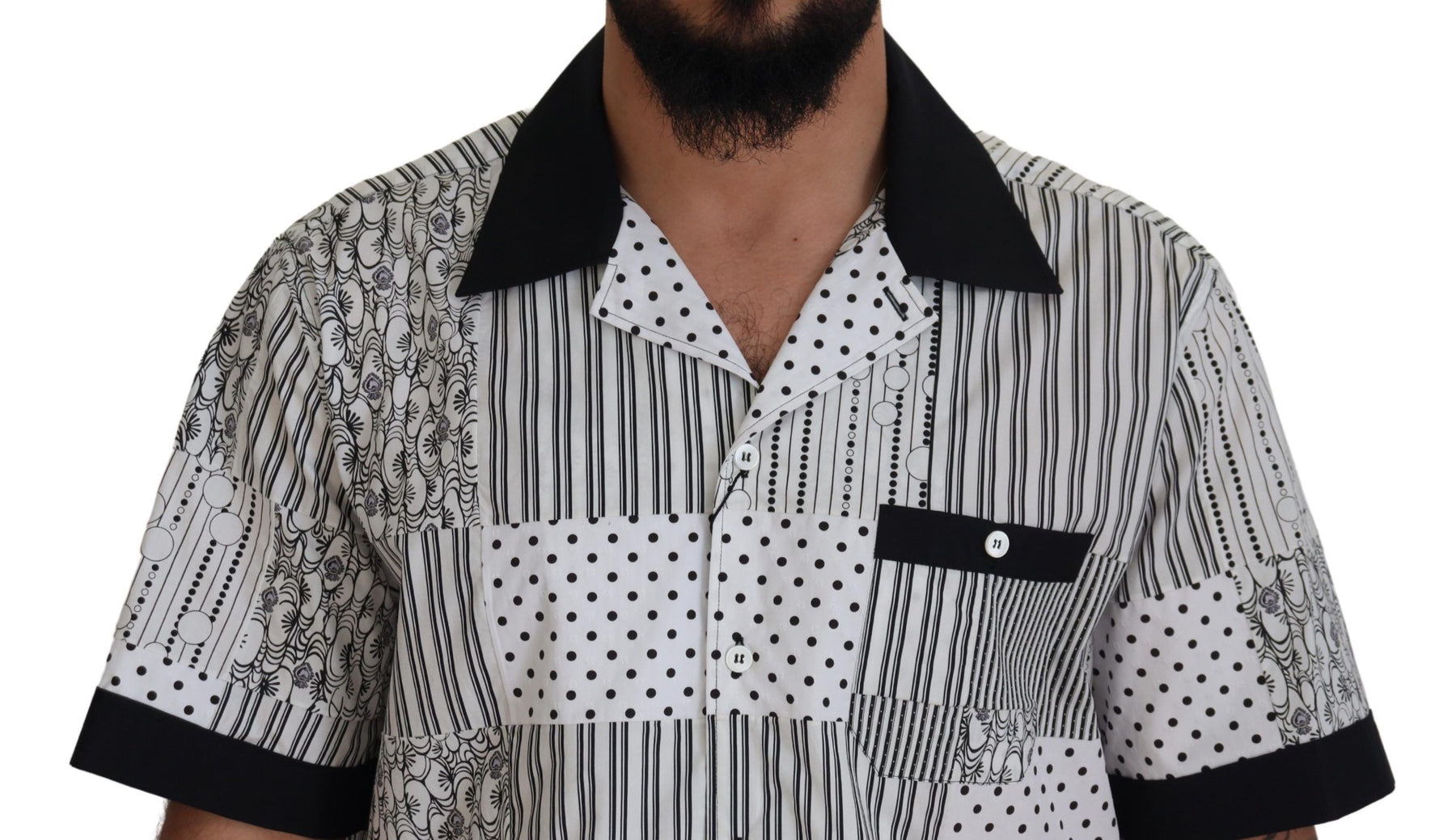 Dolce & Gabbana White Black Patterned Button Down Shirt | Regal Royce