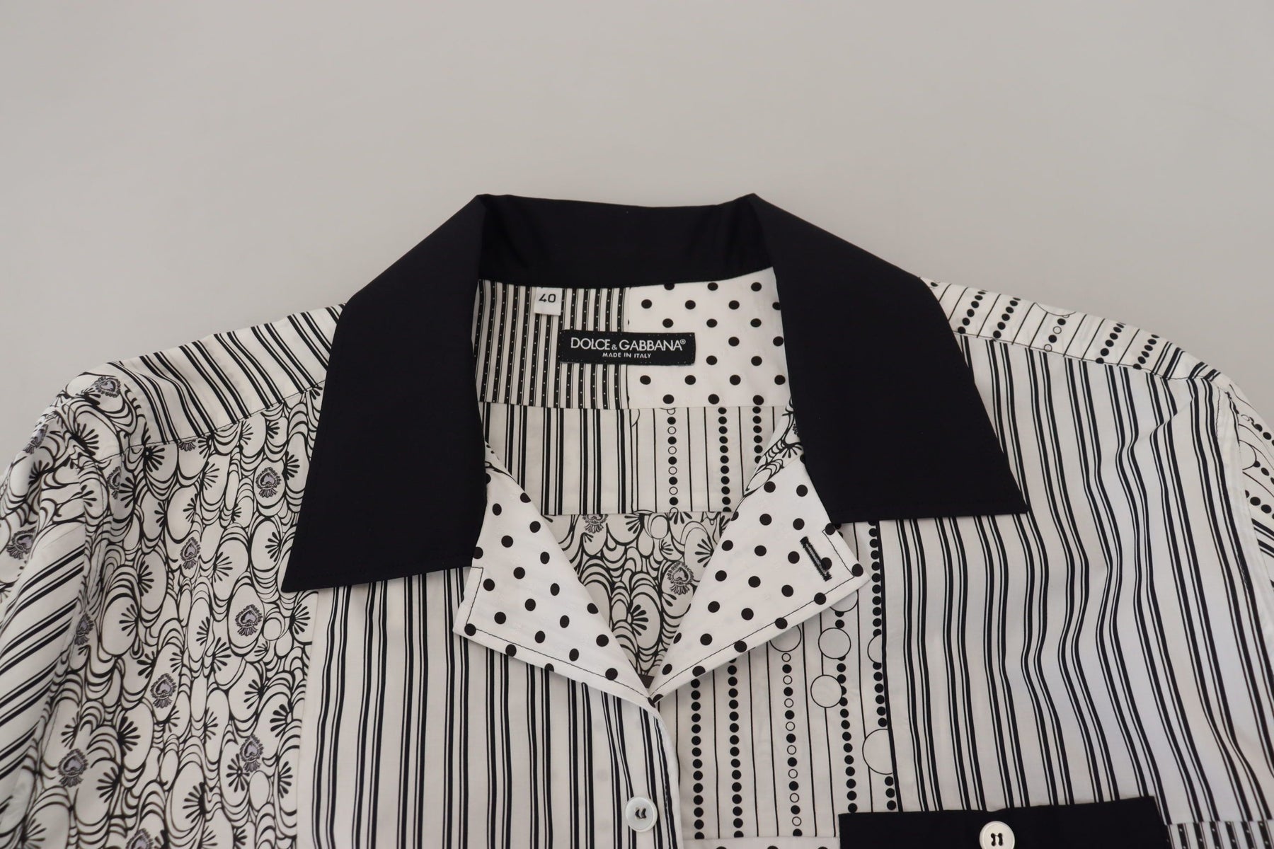 Dolce & Gabbana White Black Patterned Button Down Shirt | Regal Royce