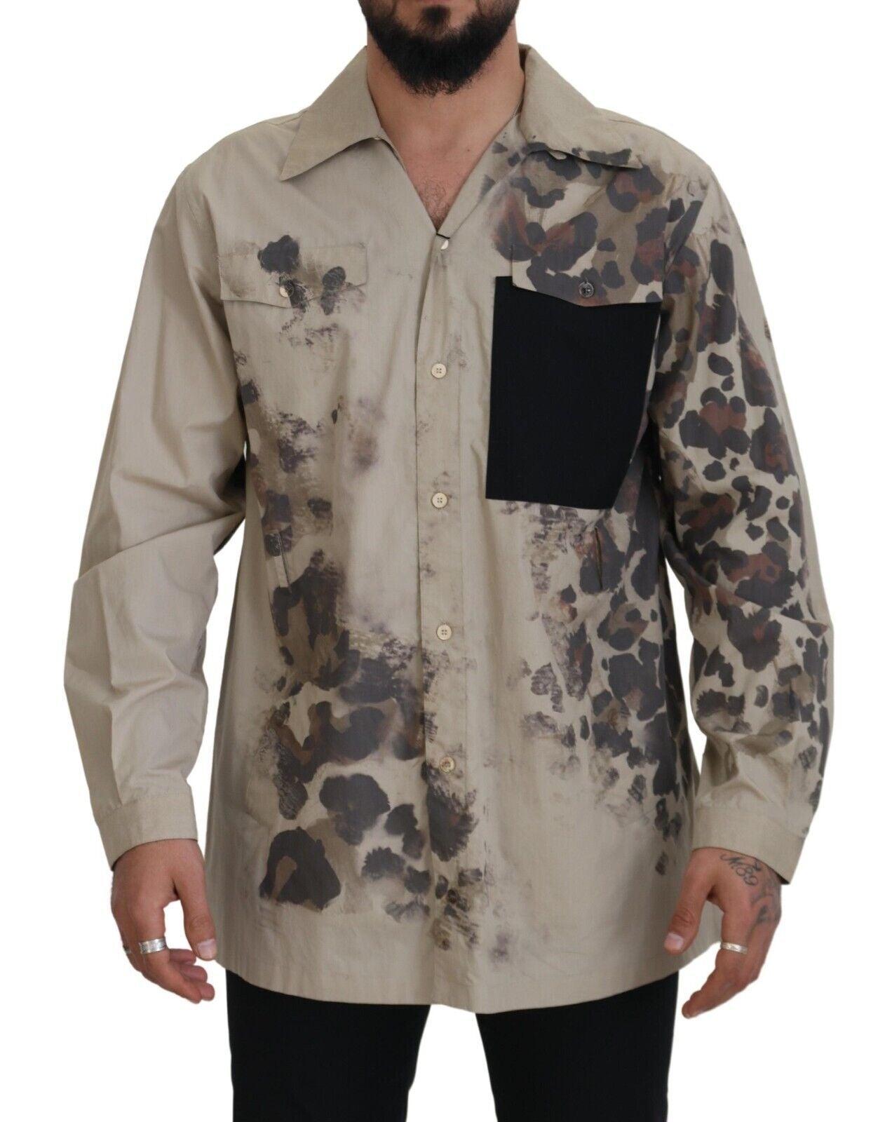 Dolce & Gabbana Beige Camouflage Cotton Long Sleeves Shirt | Regal Royce