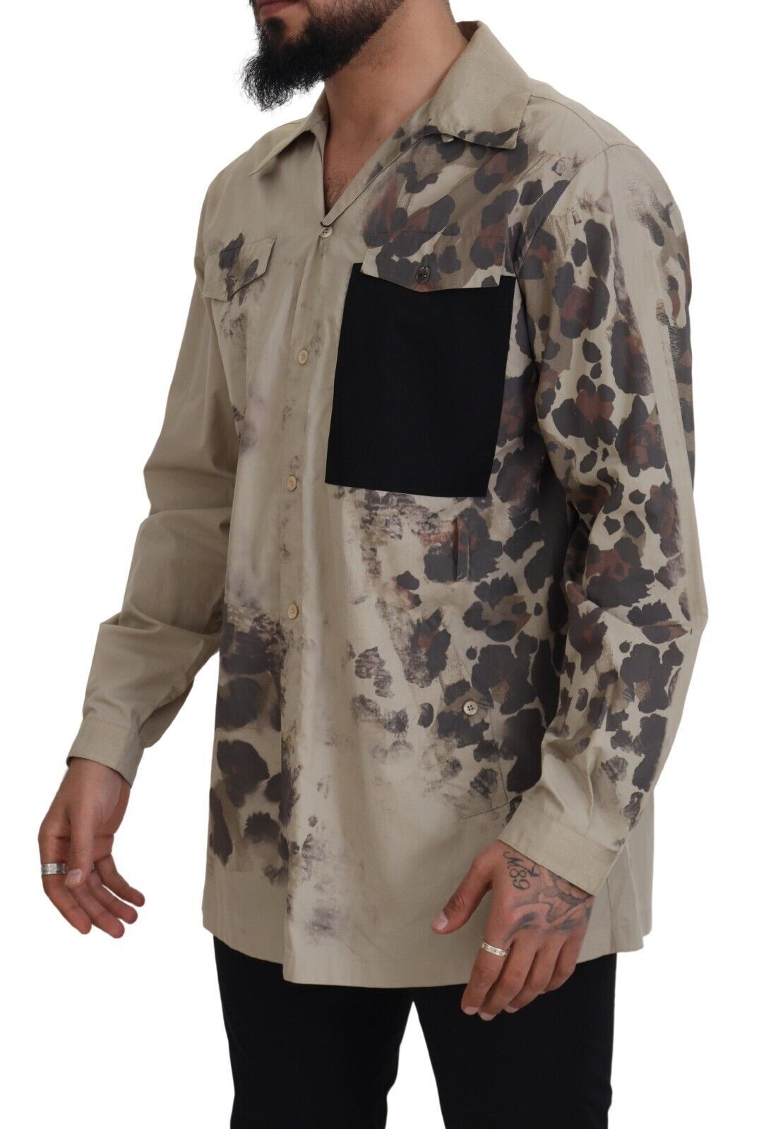 Dolce & Gabbana Beige Camouflage Cotton Long Sleeves Shirt | Regal Royce
