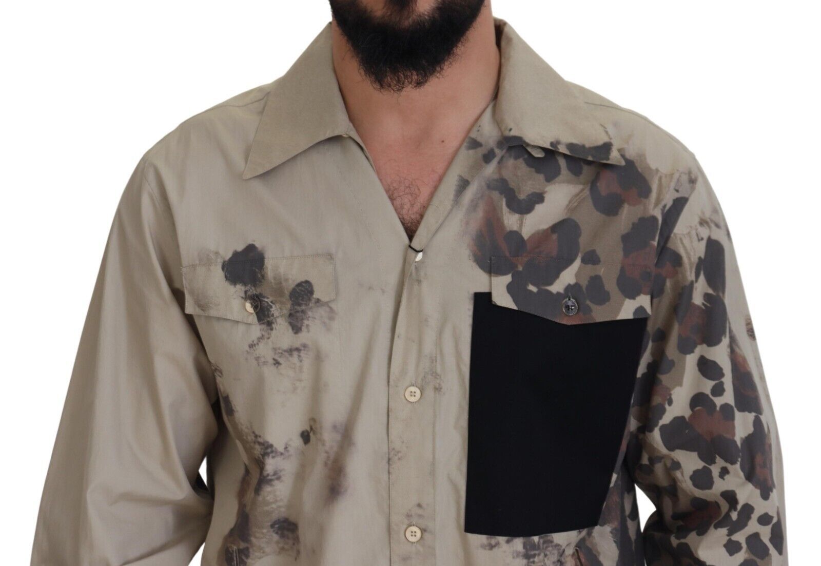Dolce & Gabbana Beige Camouflage Cotton Long Sleeves Shirt | Regal Royce