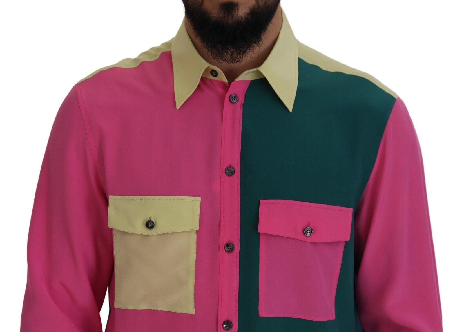 Dolce & Gabbana Multicolor Patchwork Silk Button Down Shirt | Regal Royce