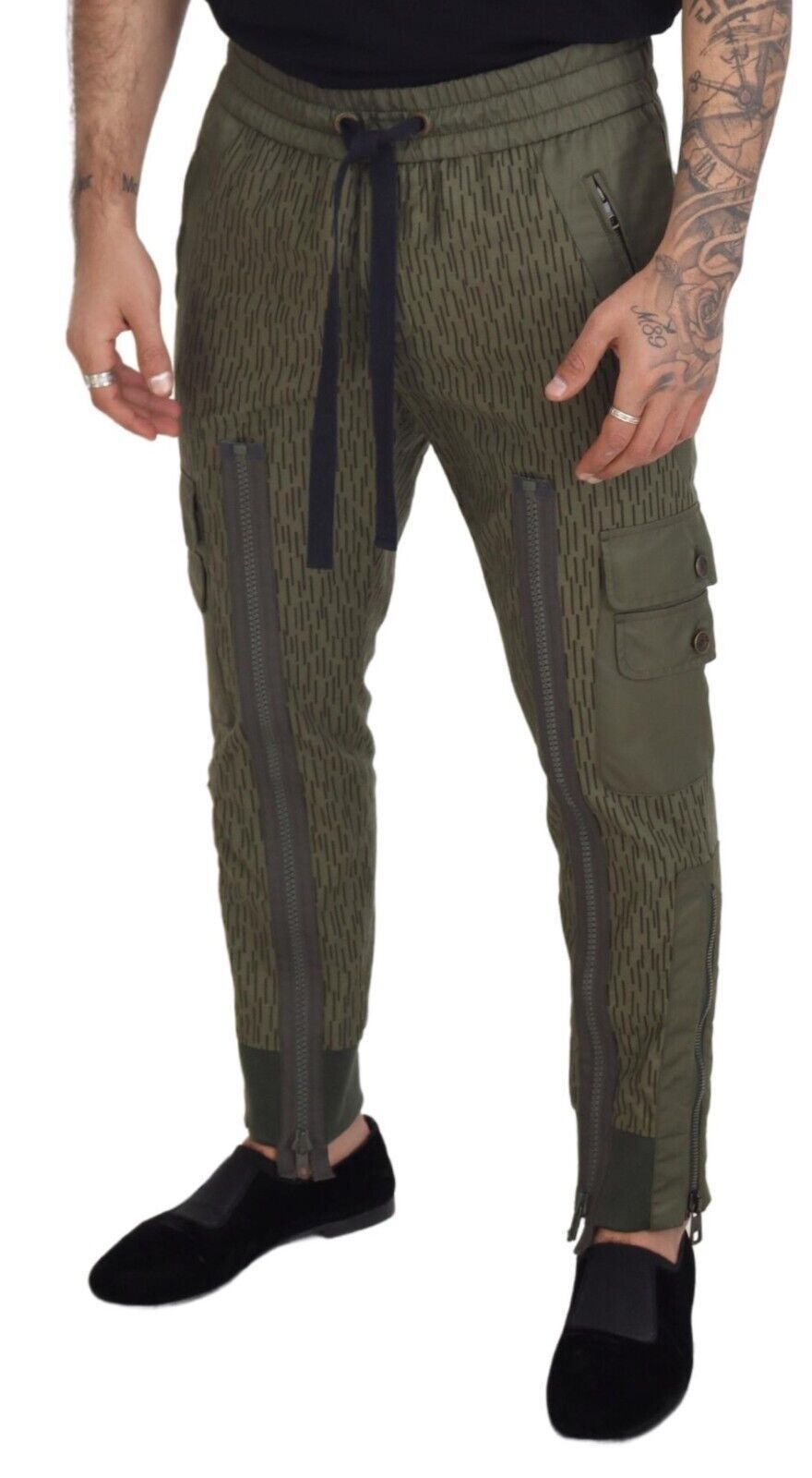 Dolce & Gabbana Green Striped Cargo Zipper Leg Men Trouser Pants | Regal Royce