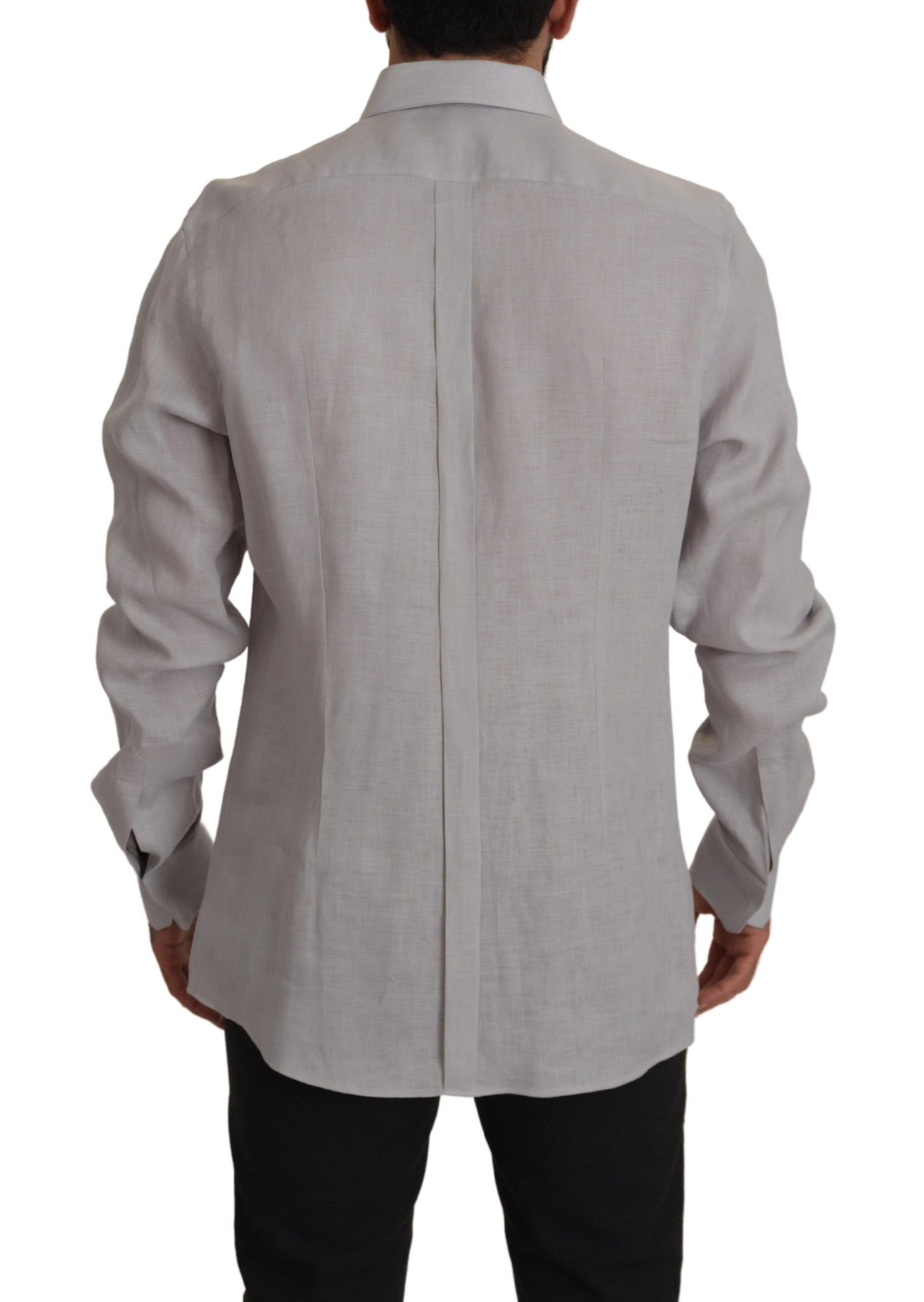 Dolce & Gabbana Gray Linen Long Sleeves Formal GOLD Shirt | Regal Royce