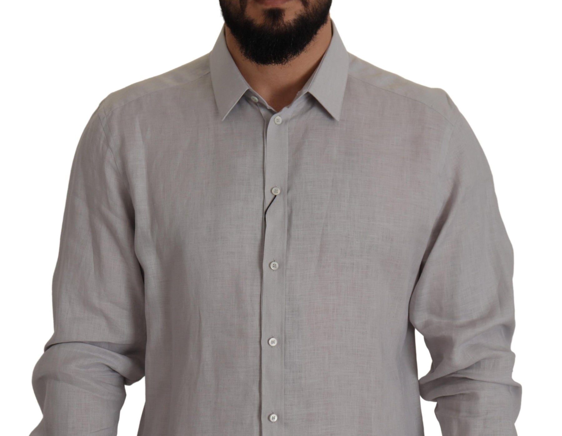 Dolce & Gabbana Gray Linen Long Sleeves Formal GOLD Shirt | Regal Royce