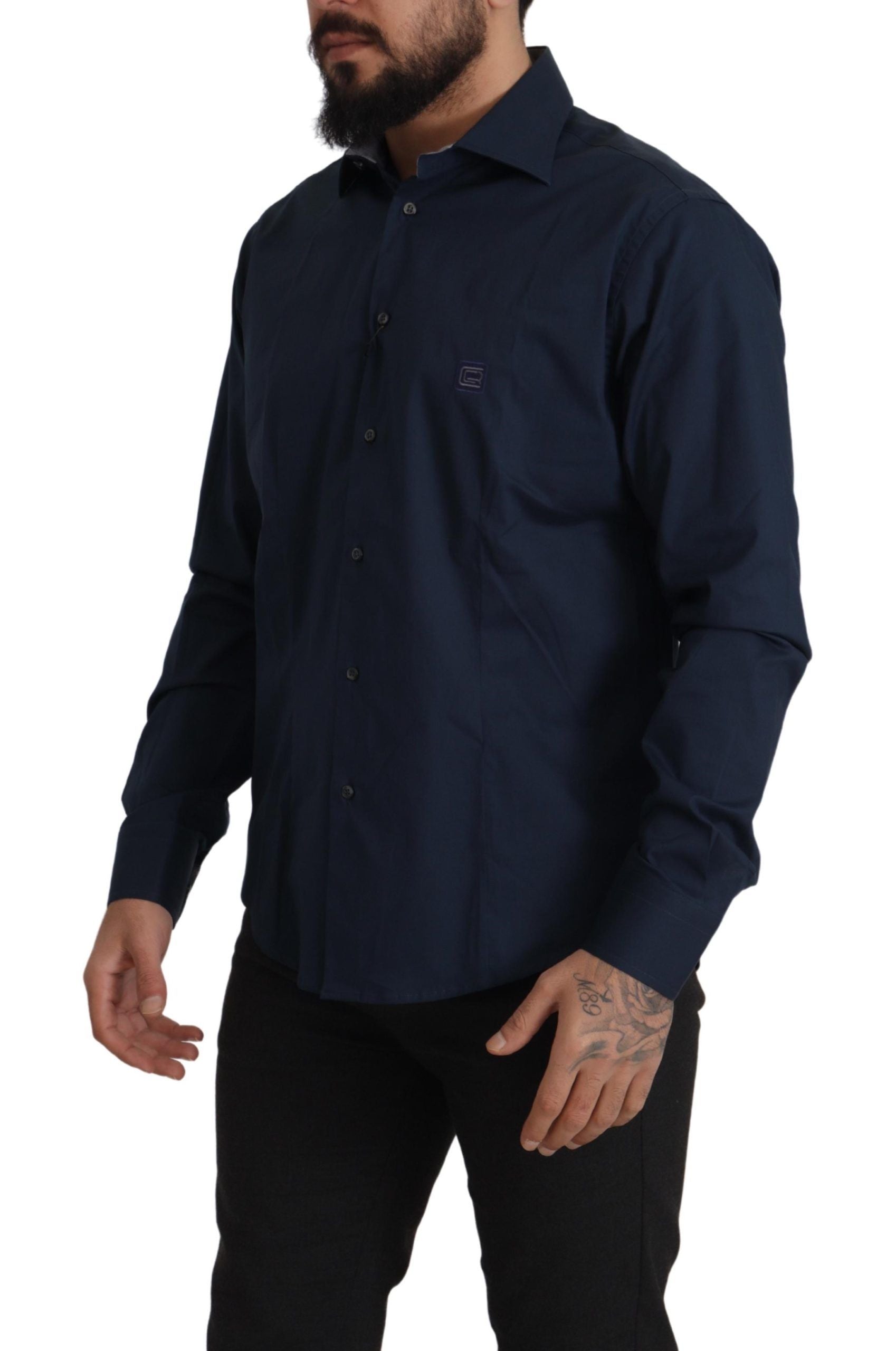 Roberto Cavalli Navy Blue Cotton Dress Formal Shirt | Regal Royce