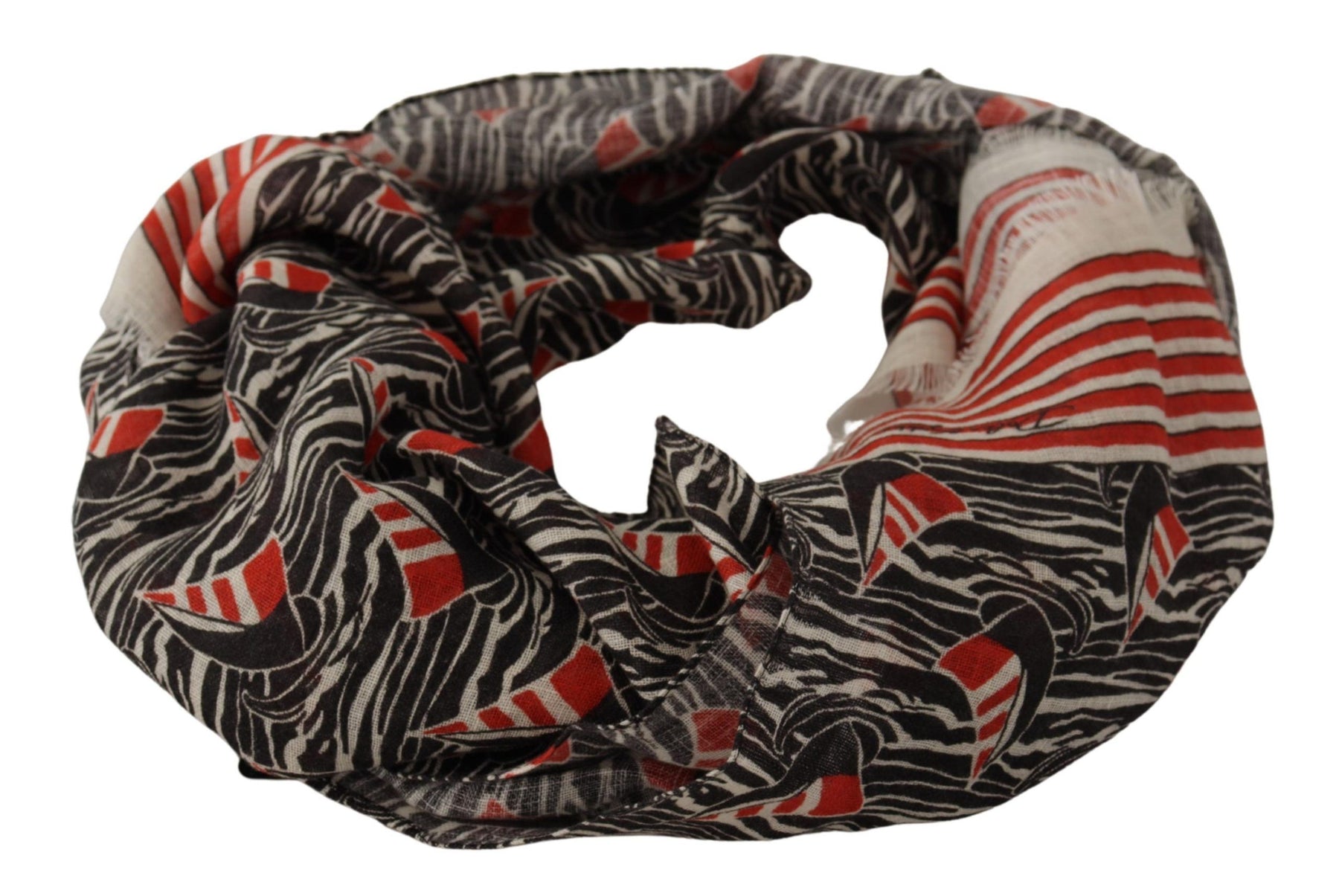 Dolce & Gabbana Black Red Linen Sailboat Stripe Print Shawl Scarf | Regal Royce