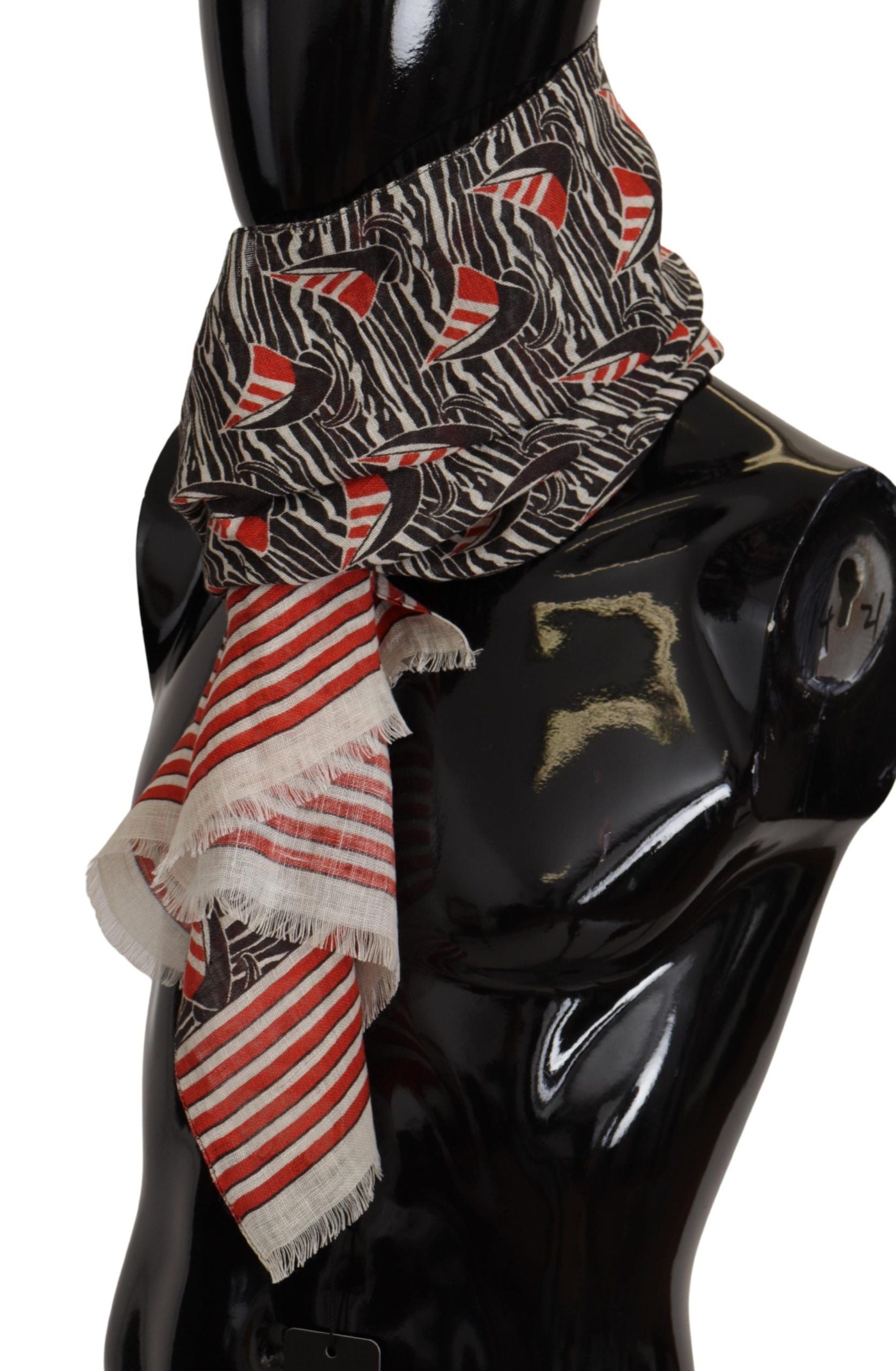 Dolce & Gabbana Black Red Linen Sailboat Stripe Print Shawl Scarf | Regal Royce