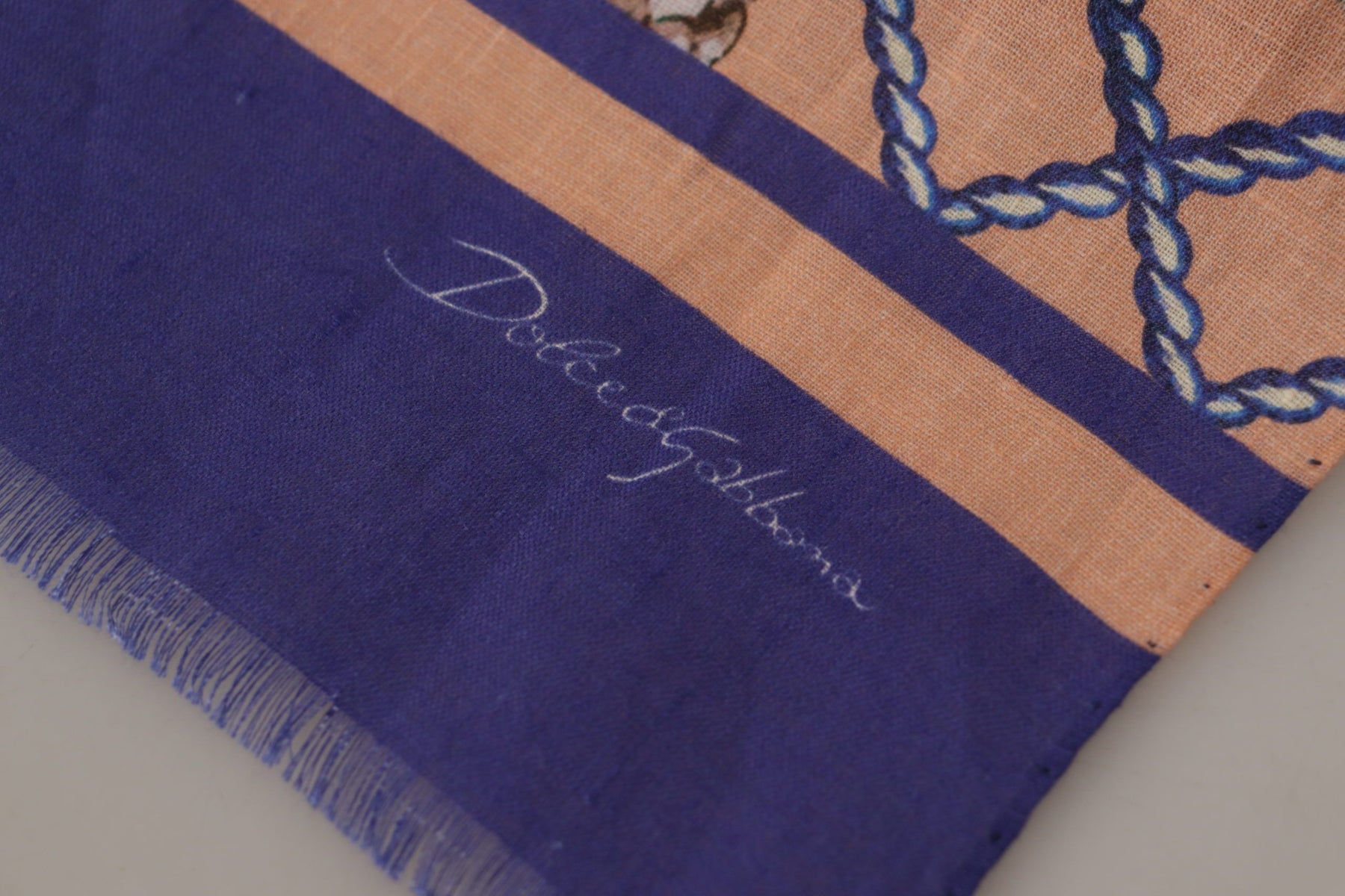 Dolce & Gabbana Blue Linen Seashell Pattern Mens Wrap Shawl Scarf | Regal Royce