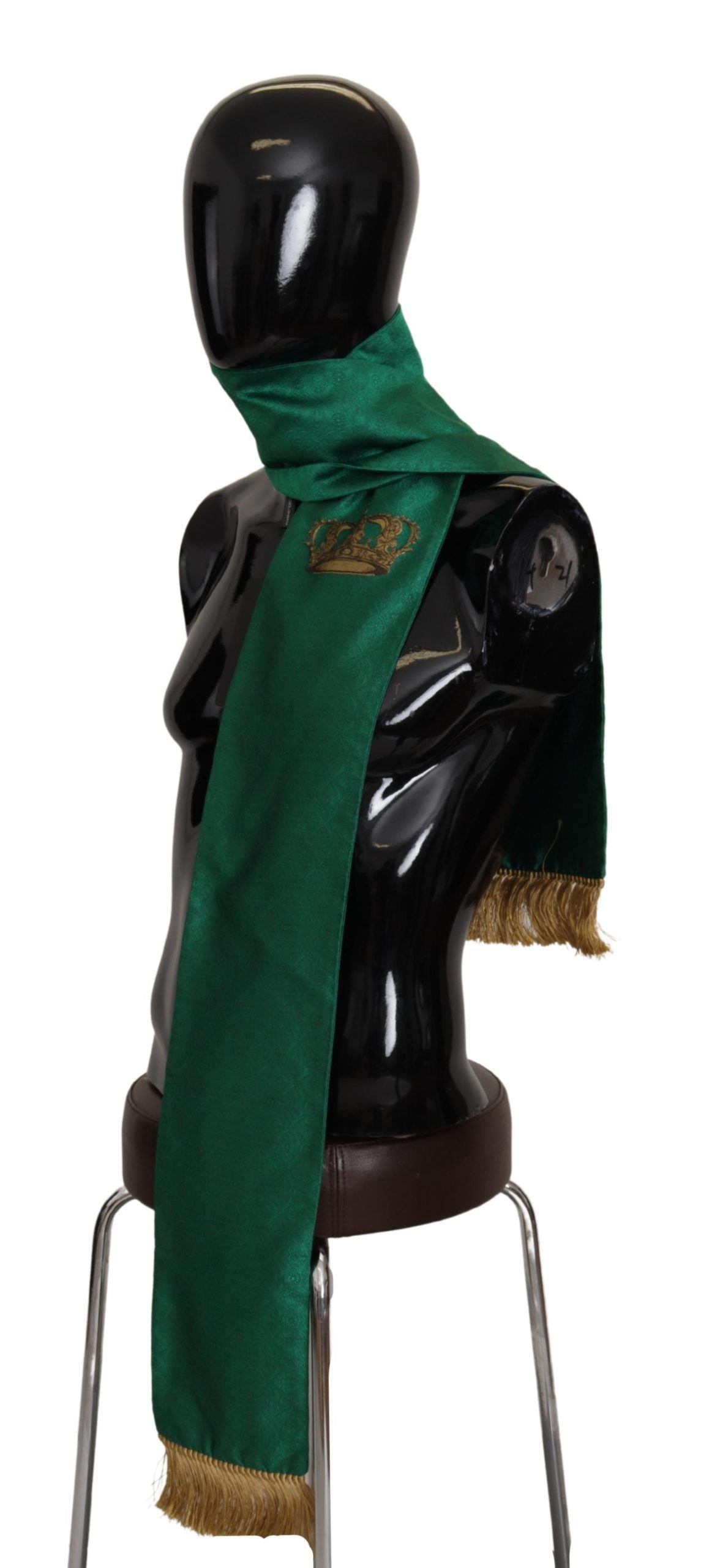Dolce & Gabbana Green Crown Embroidered Shawl Fringe Blend Silk | Regal Royce