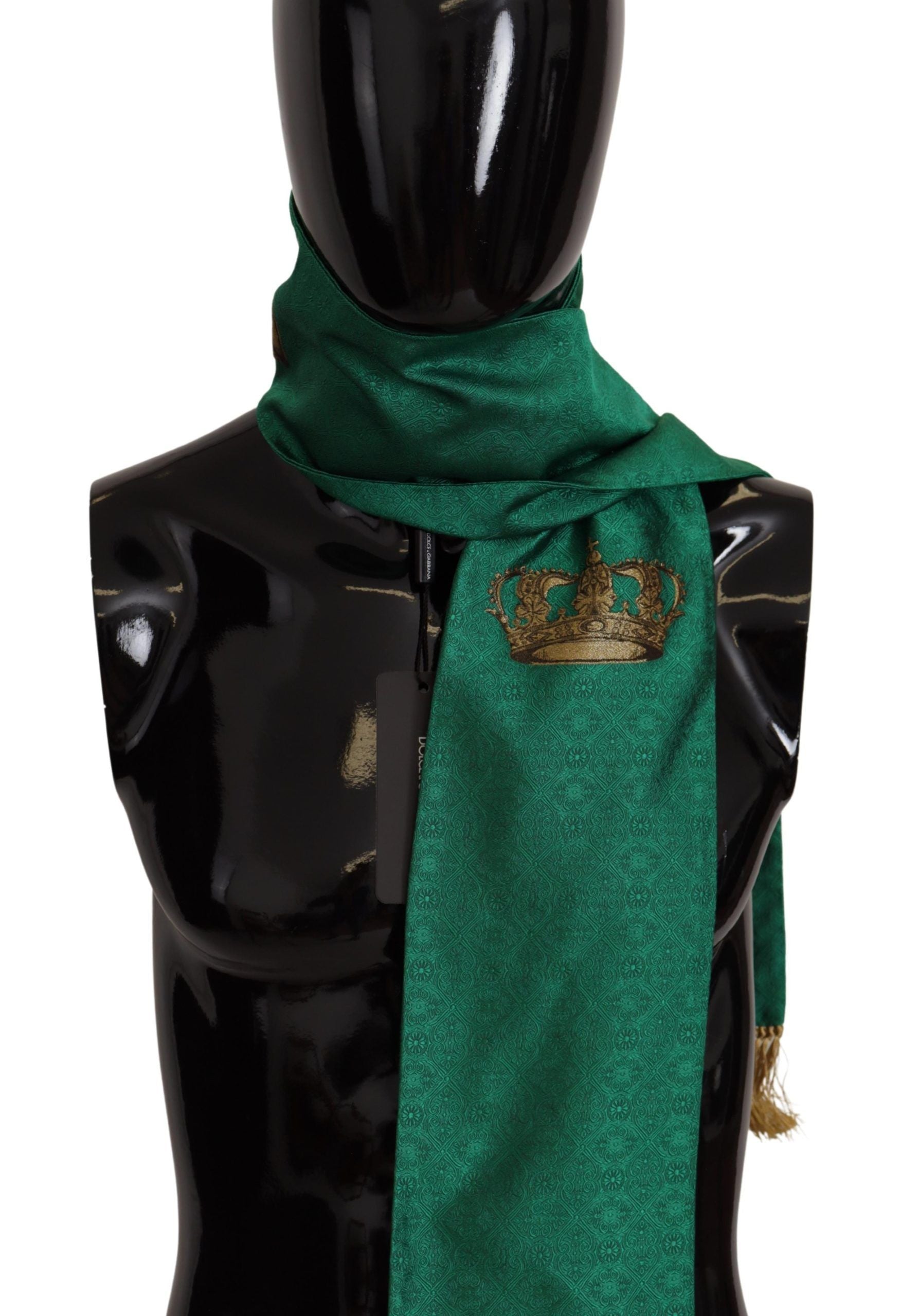 Dolce & Gabbana Green Crown Embroidered Shawl Fringe Blend Silk | Regal Royce