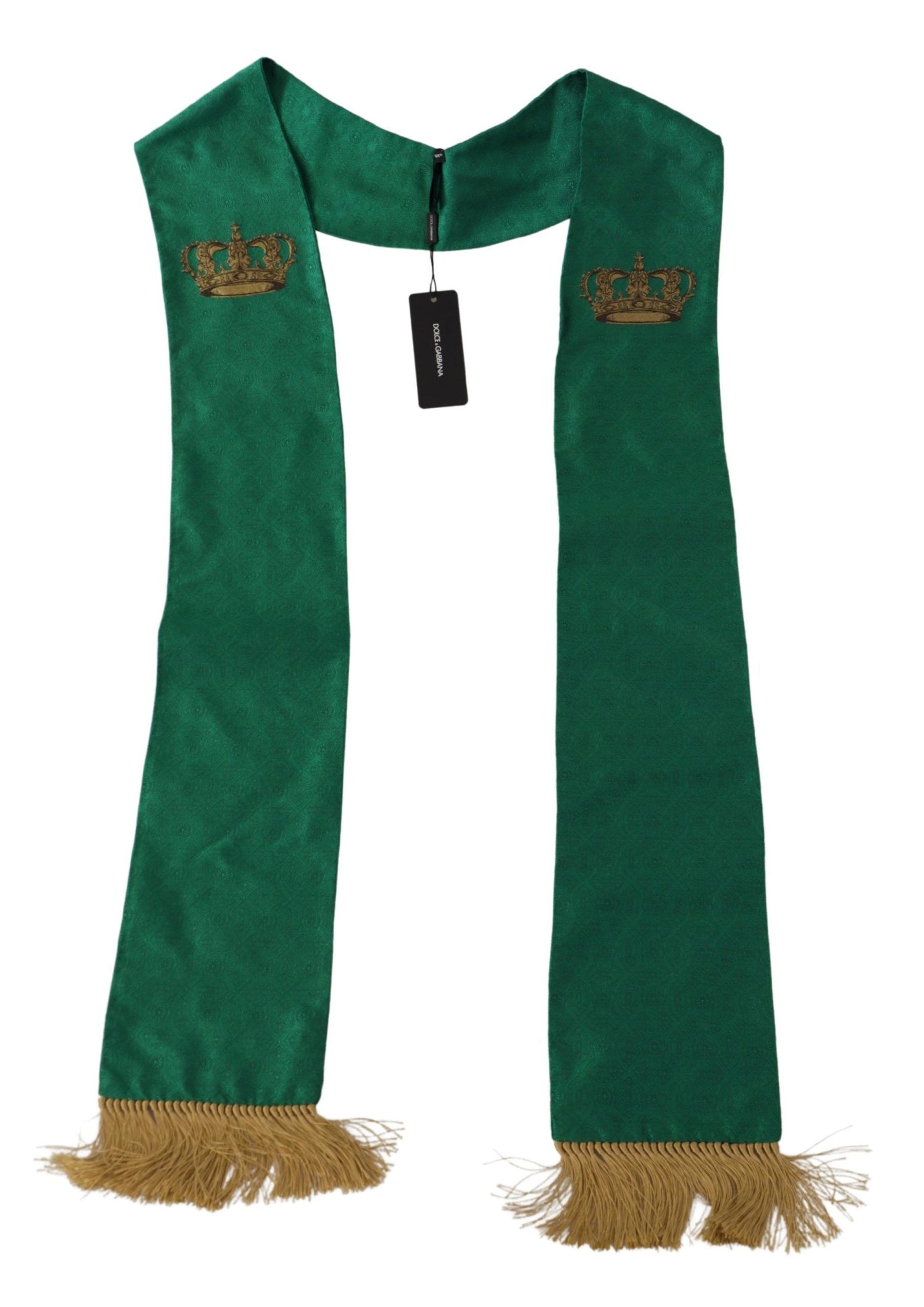 Dolce & Gabbana Green Crown Embroidered Shawl Fringe Blend Silk | Regal Royce