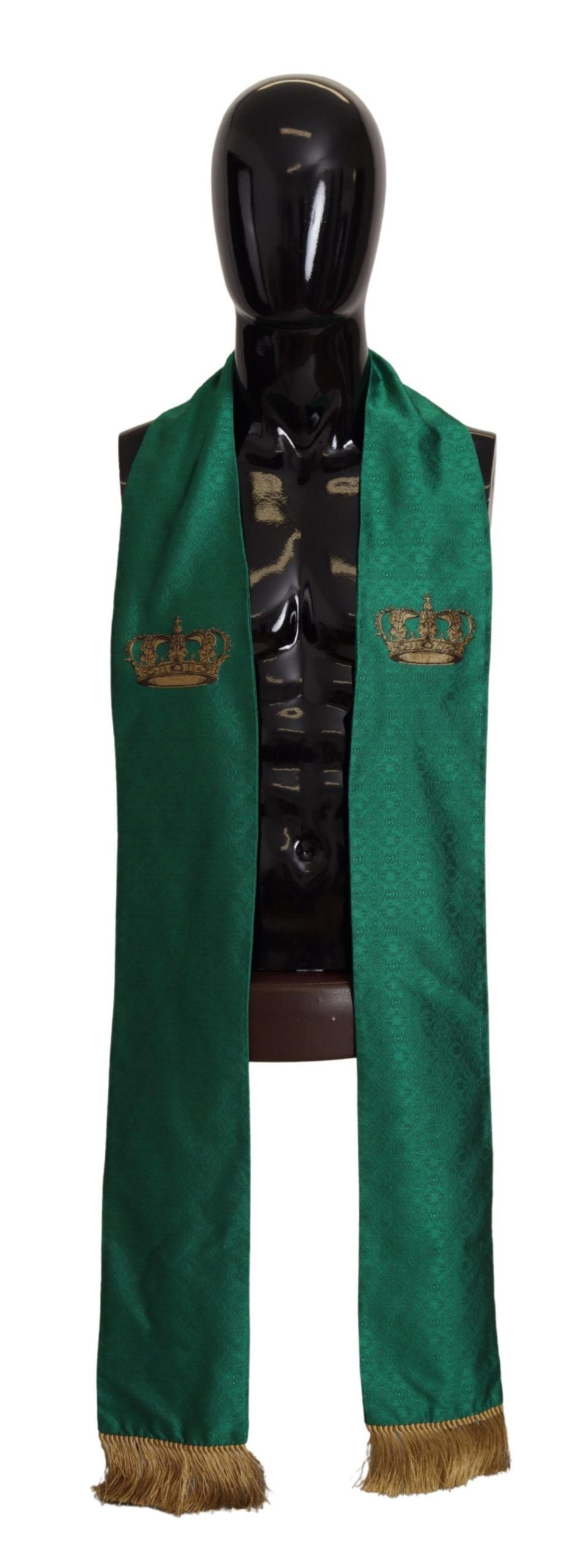 Dolce & Gabbana Green Crown Embroidered Shawl Fringe Blend Silk | Regal Royce