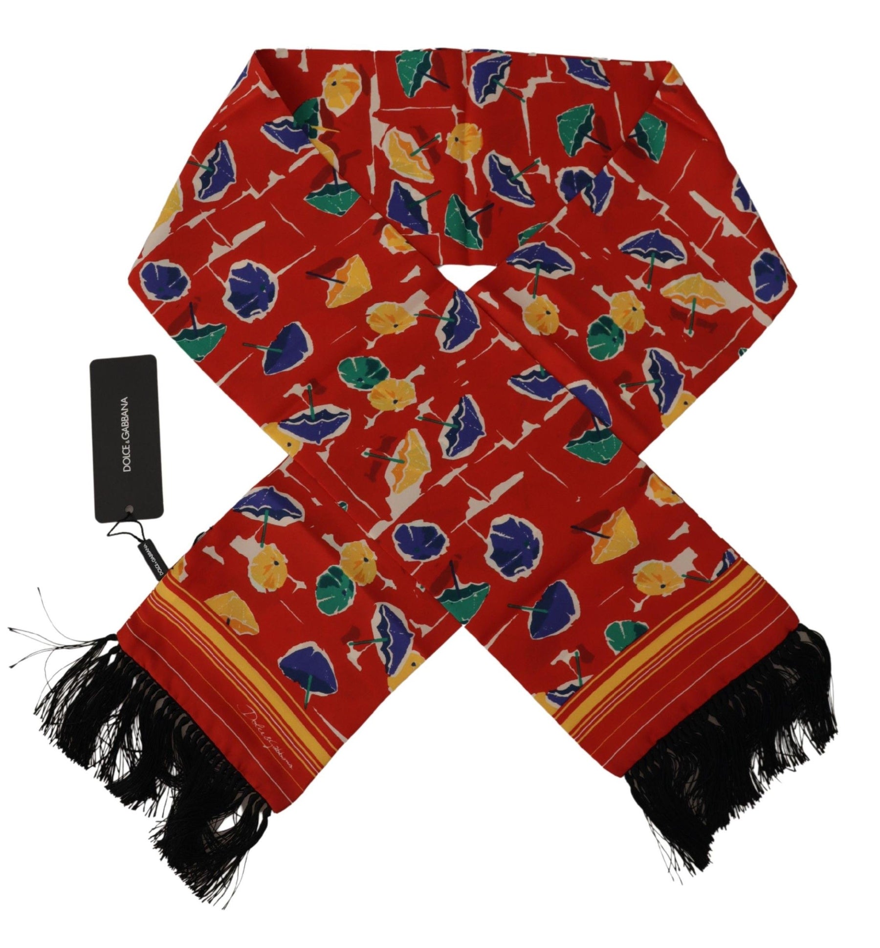 Dolce & Gabbana Multicolor DG Umbrellas Print Shawl Fringe Scarf | Regal Royce
