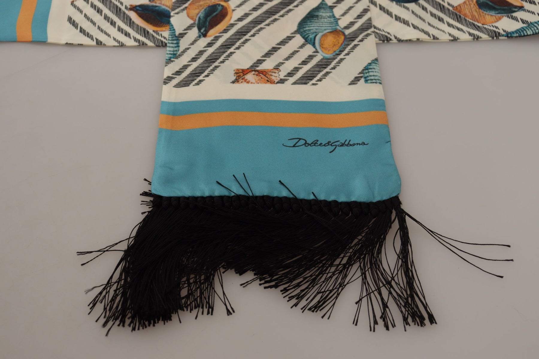 Dolce & Gabbana Multicolor Seashells DG Print Silk Shawl Fringe Scarf | Regal Royce