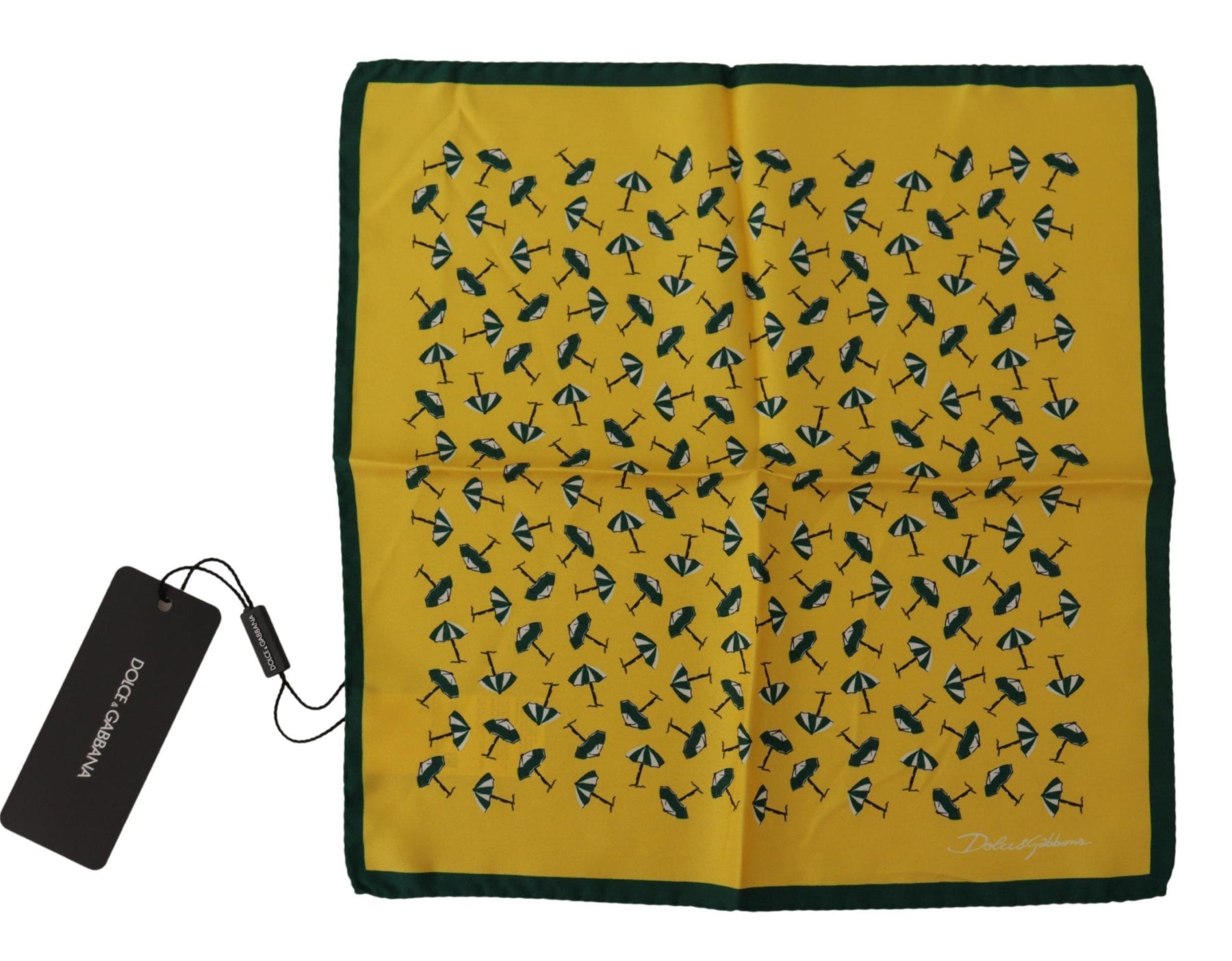 Dolce & Gabbana Yellow Printed DG Logo Square Mens Handkerchief Scarf | Regal Royce