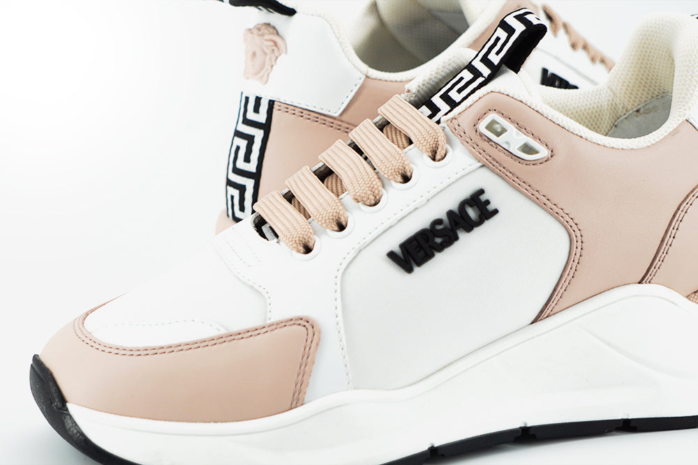 Versace Light Pink and White Calf Leather Sneakers | Regal Royce