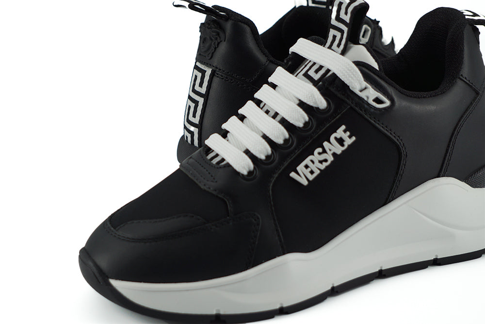 Versace Black and White Calf Leather Sneakers | Regal Royce