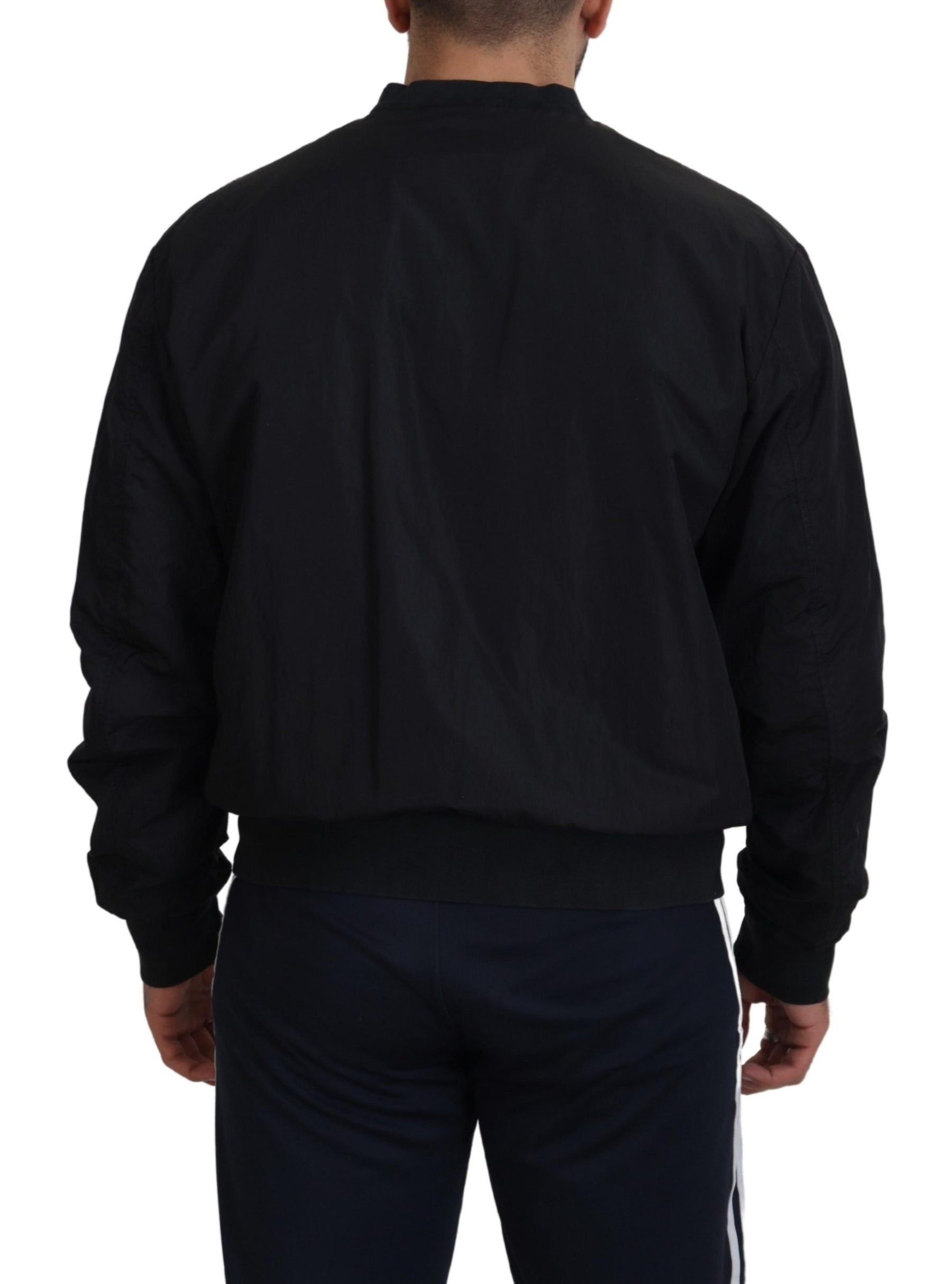 Dolce & Gabbana Black Nylon Logo Bomber Zipper Jacket | Regal Royce