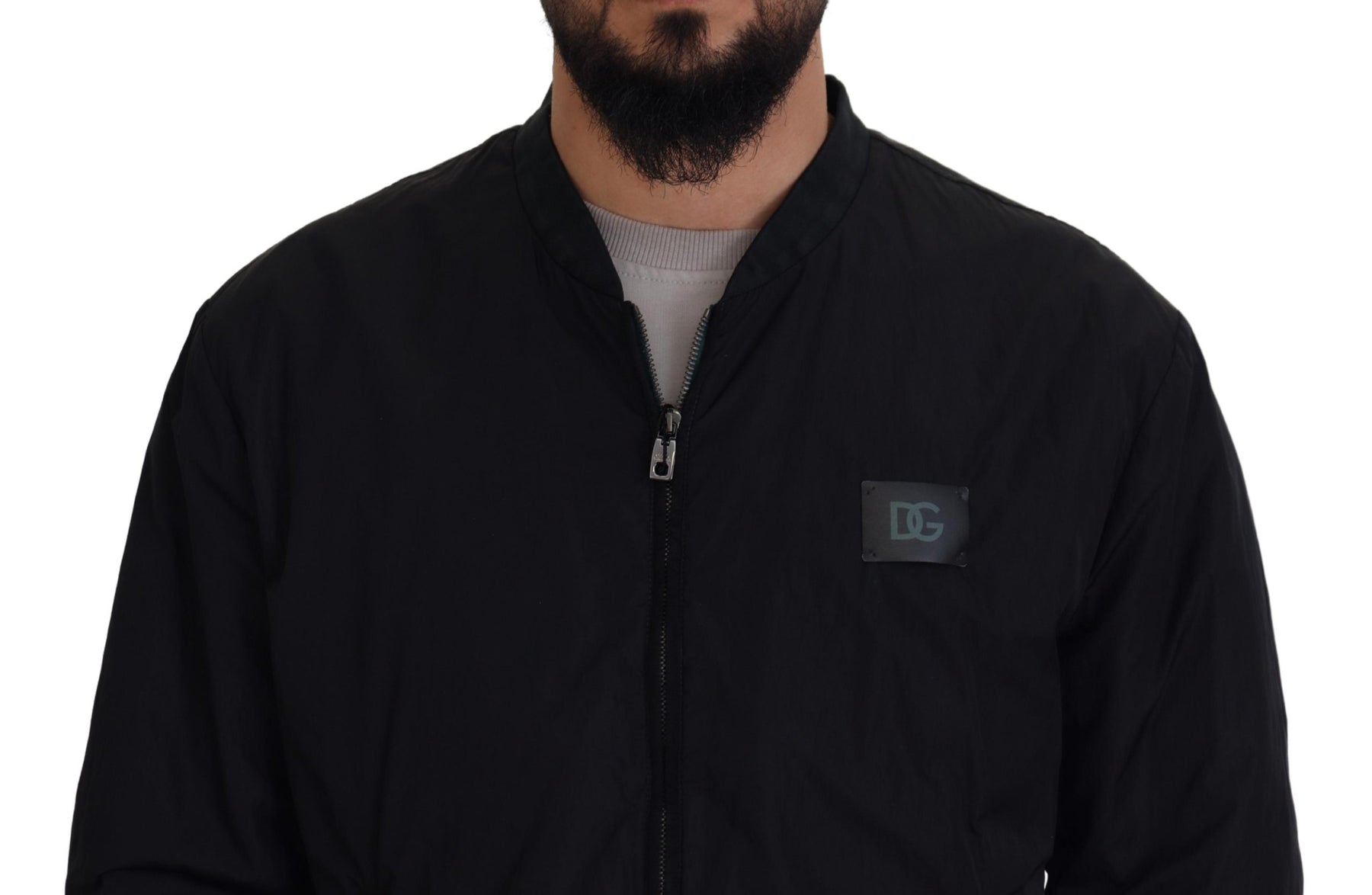 Dolce & Gabbana Black Nylon Logo Bomber Zipper Jacket | Regal Royce