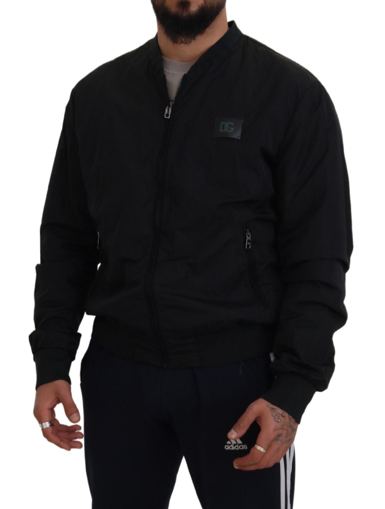 Dolce & Gabbana Black Nylon Logo Bomber Zipper Jacket | Regal Royce