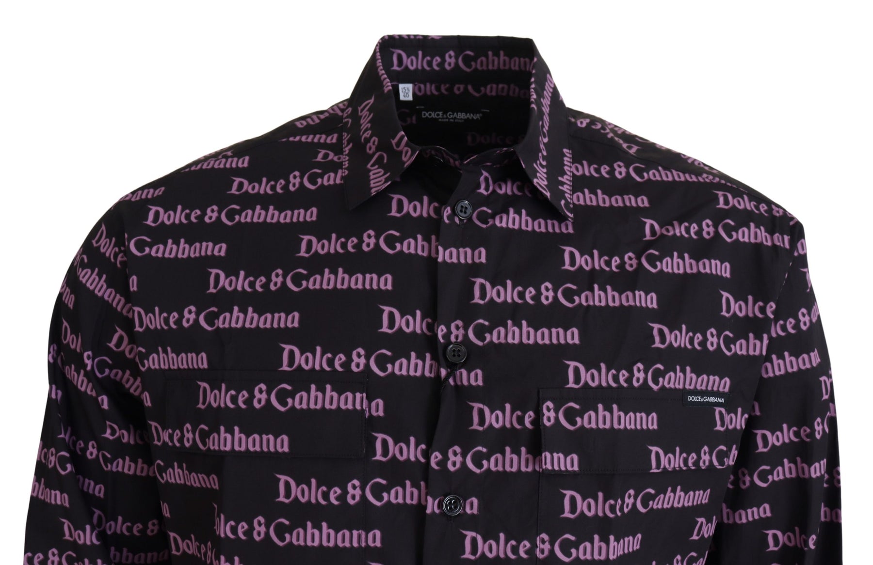 Dolce & Gabbana Black Purple Logo Slim Dress Formal Shirt | Regal Royce
