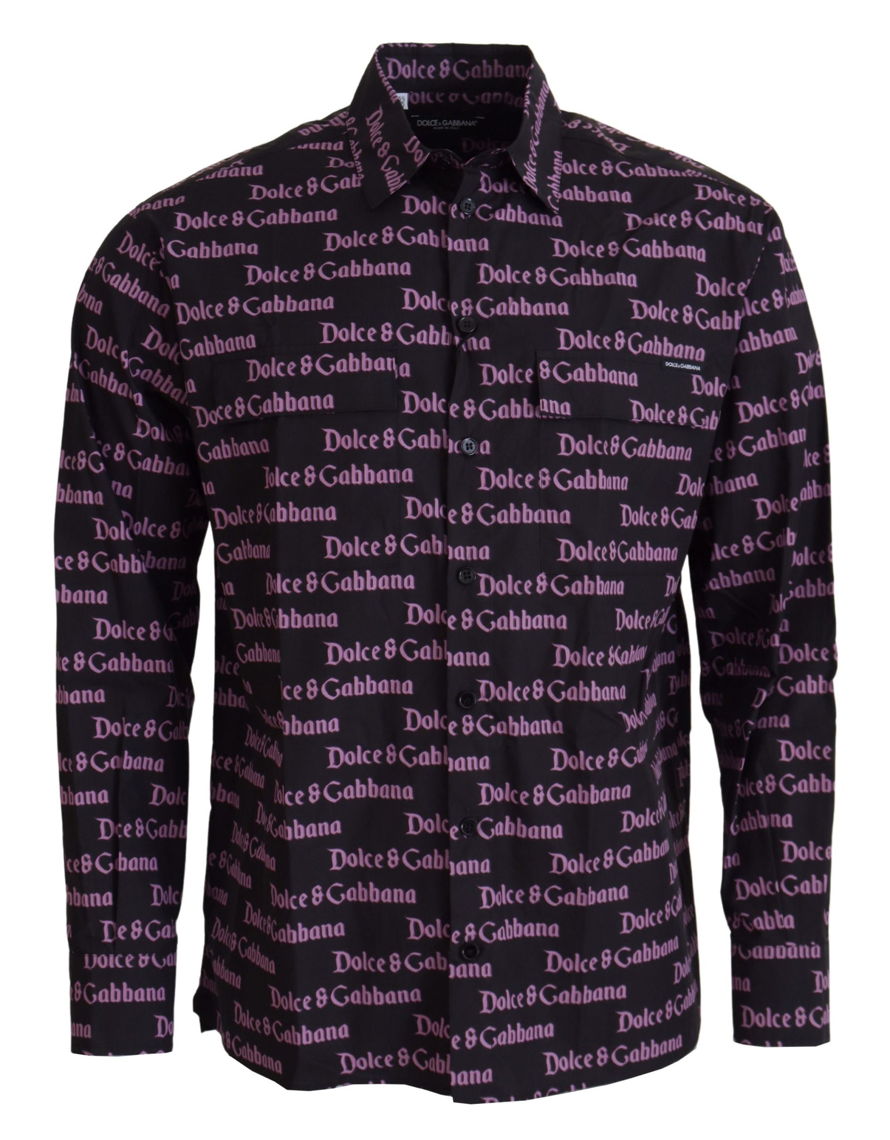 Dolce & Gabbana Black Purple Logo Slim Dress Formal Shirt | Regal Royce