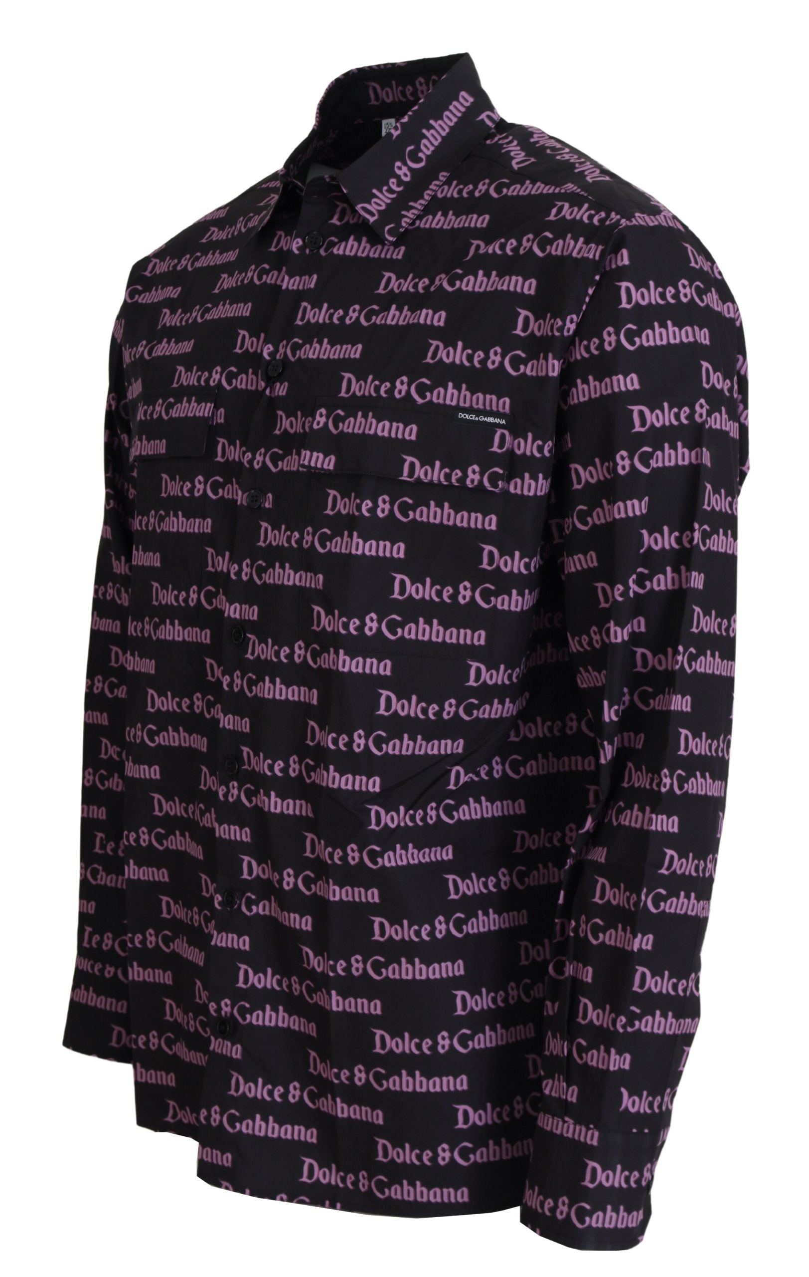 Dolce & Gabbana Black Purple Logo Slim Dress Formal Shirt | Regal Royce