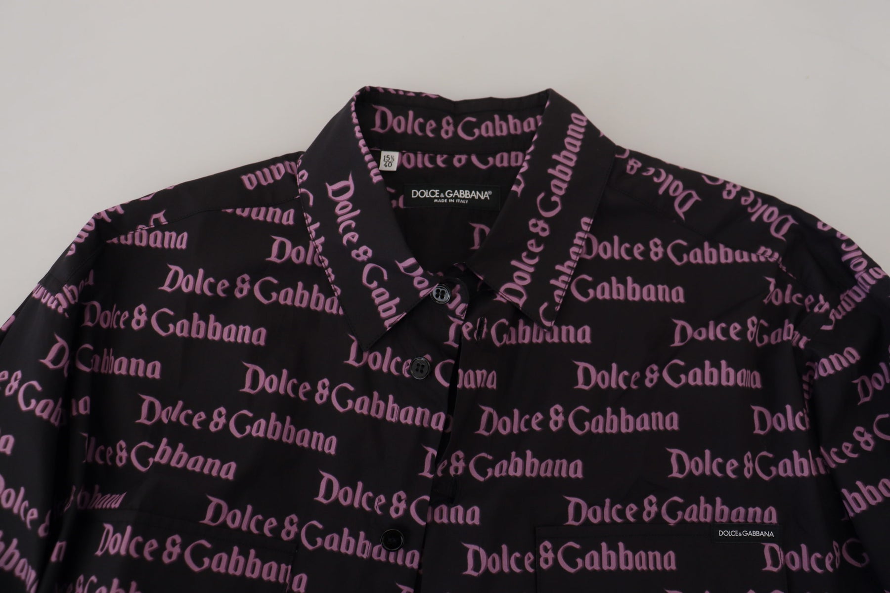 Dolce & Gabbana Black Purple Logo Slim Dress Formal Shirt | Regal Royce