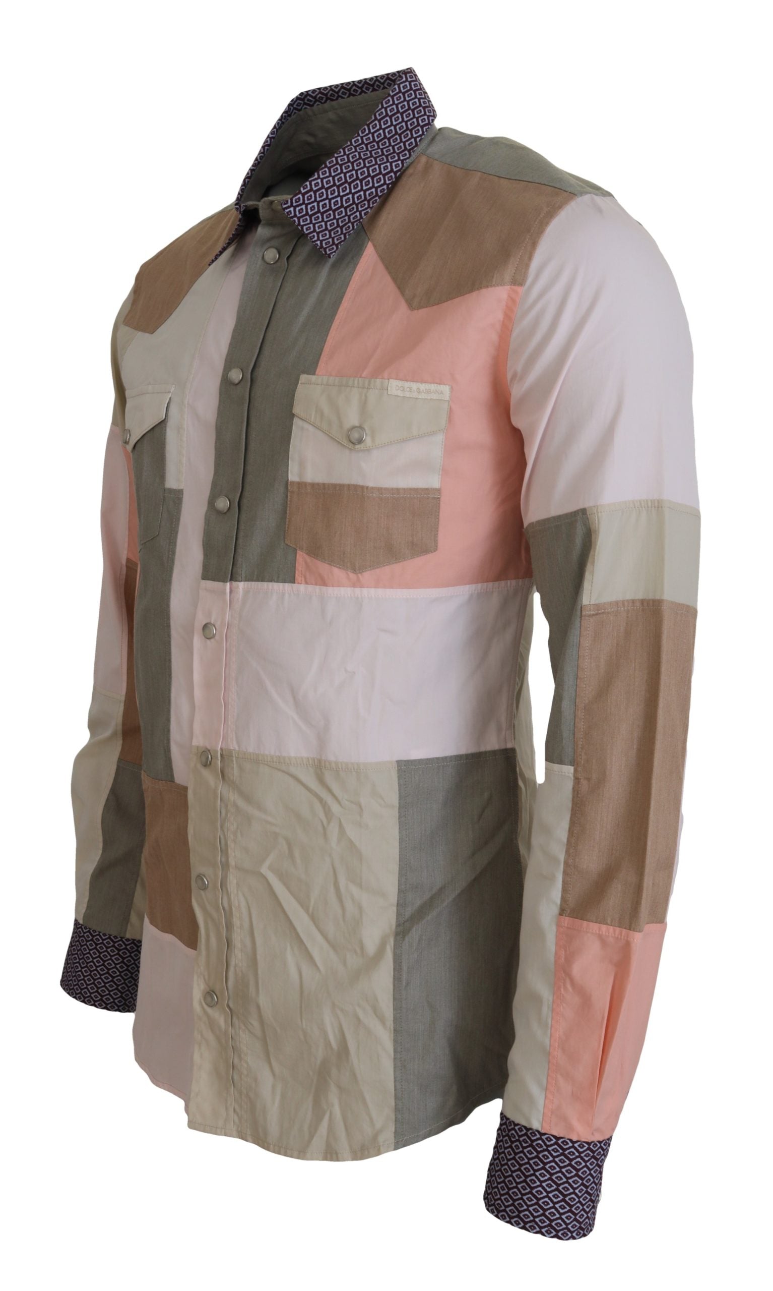 Dolce & Gabbana Multicolor Cotton Patchwork Slim Shirt | Regal Royce