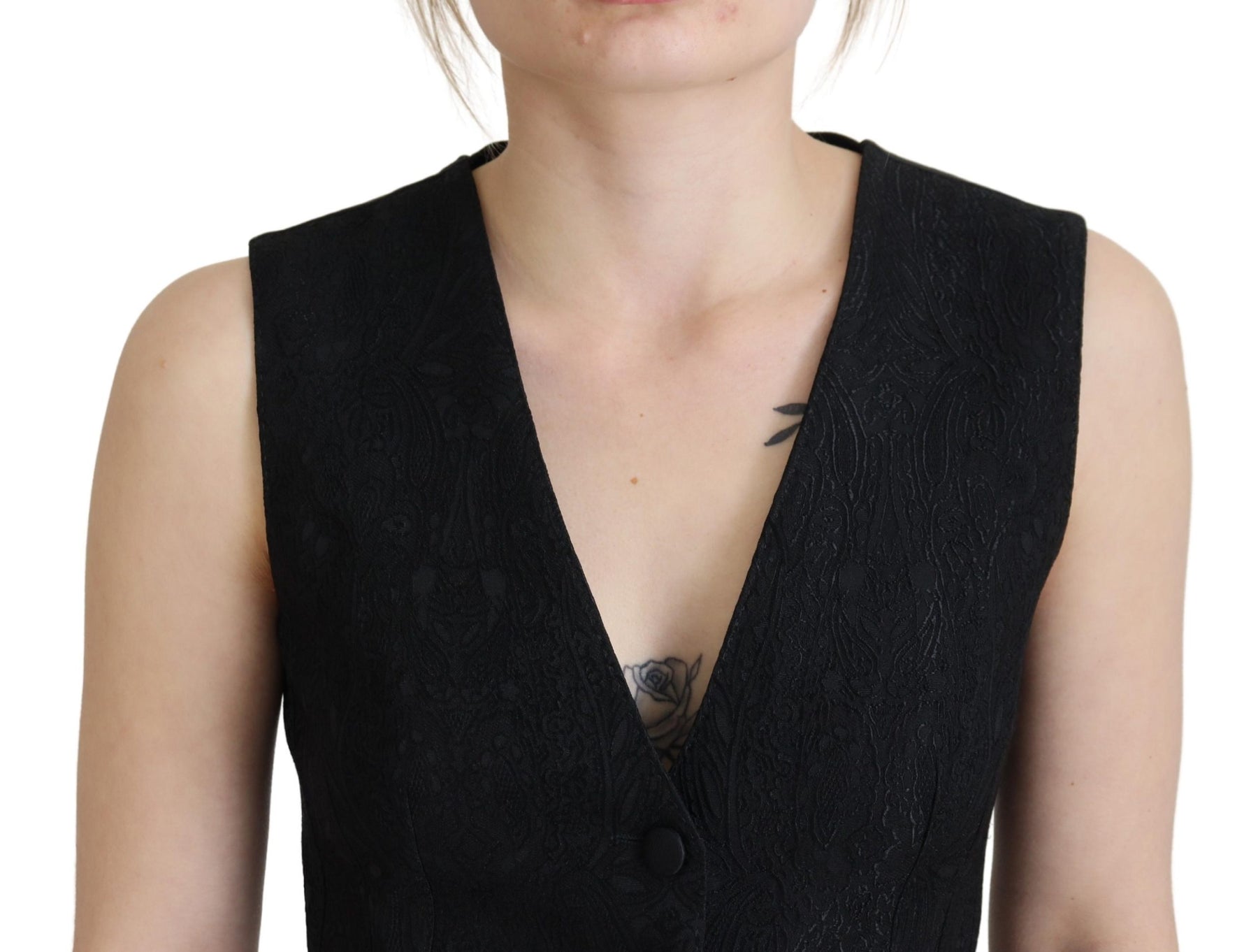 Dolce & Gabbana Black Brocade Button Down Sleeveless Vest Top | Regal Royce