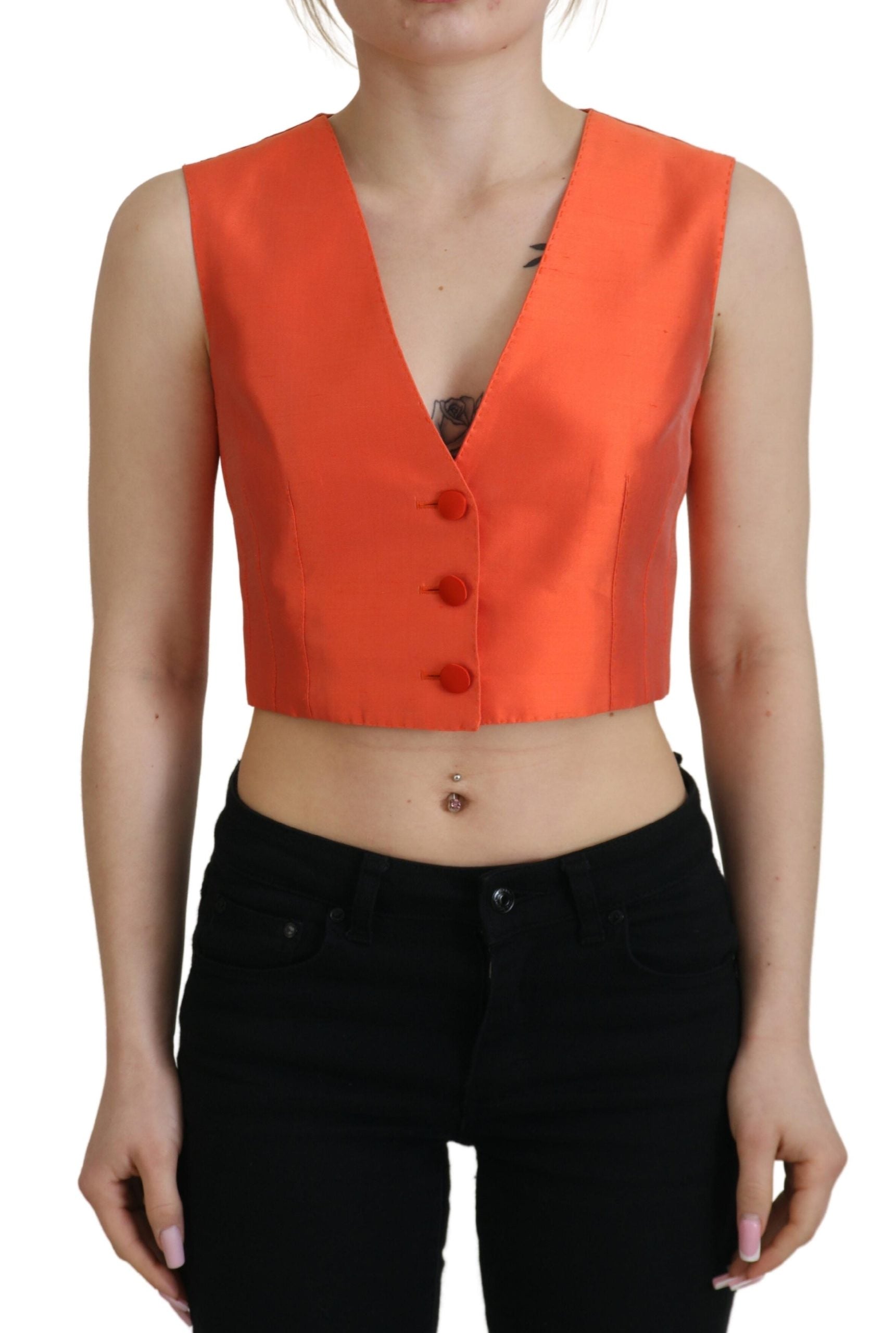 Dolce & Gabbana Orange Sleeveless Waistcoat Cropped Vest Top | Regal Royce