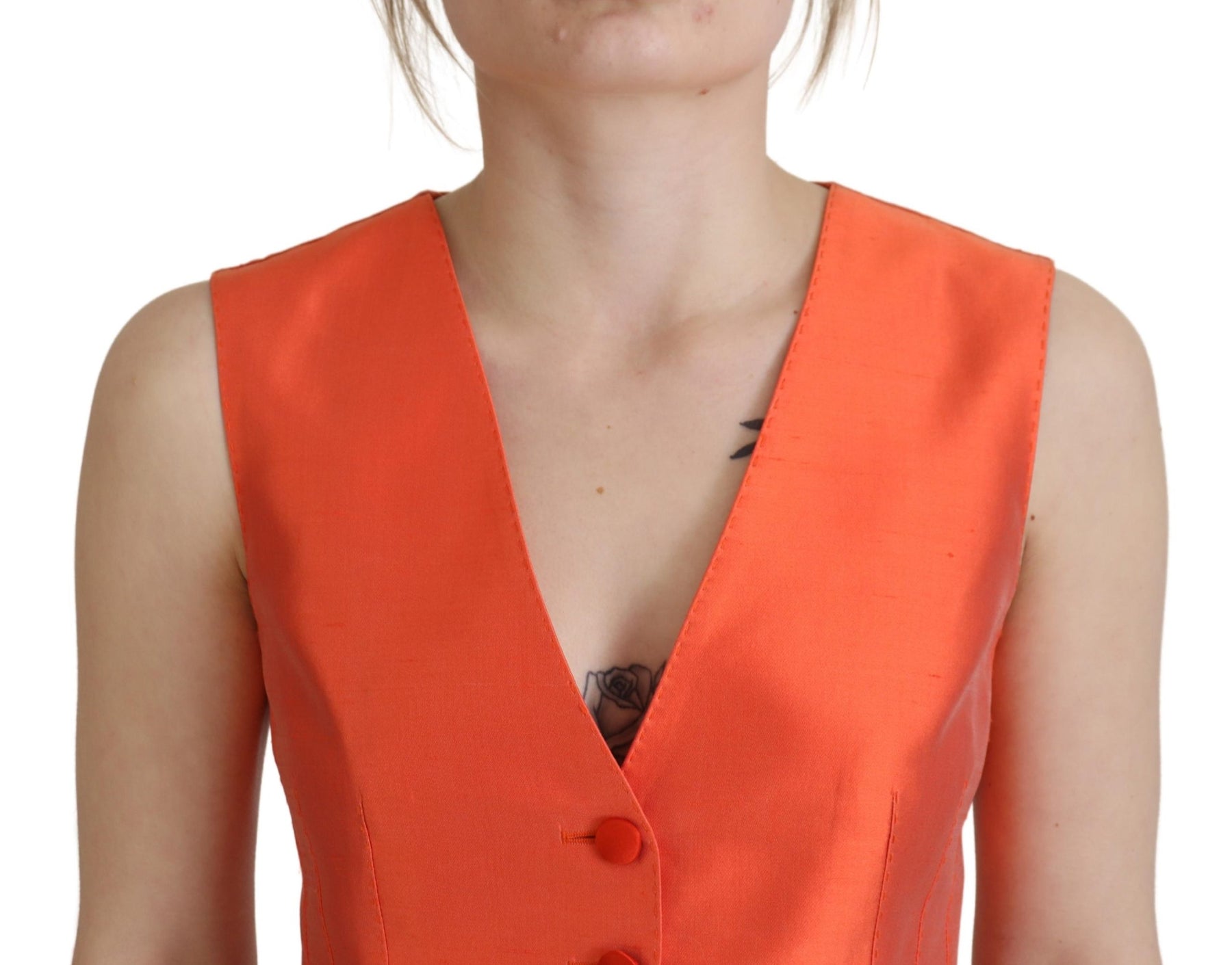 Dolce & Gabbana Orange Sleeveless Waistcoat Cropped Vest Top | Regal Royce