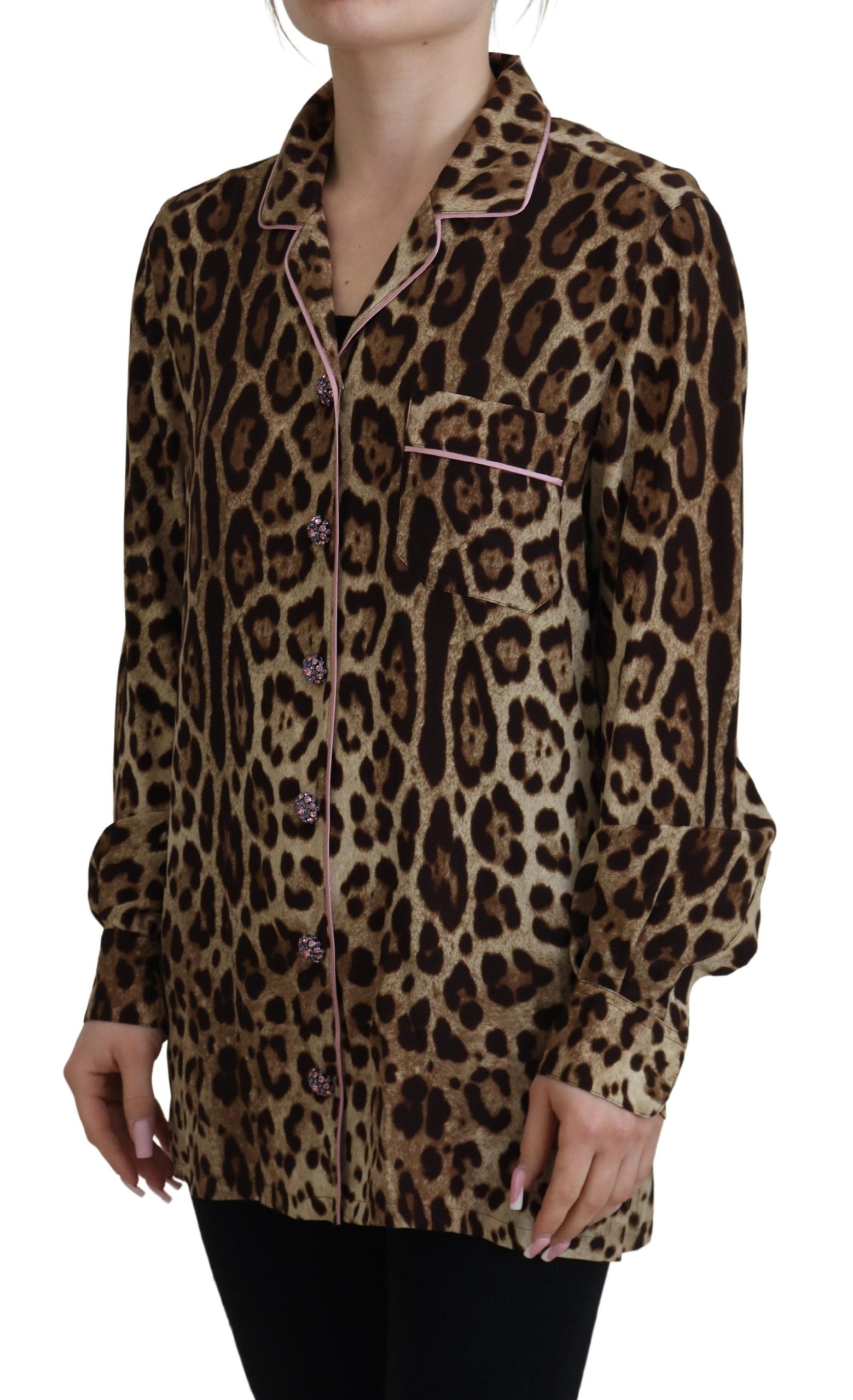 Dolce & Gabbana Brown Leopard Print Long Sleeves Blouse Top | Regal Royce