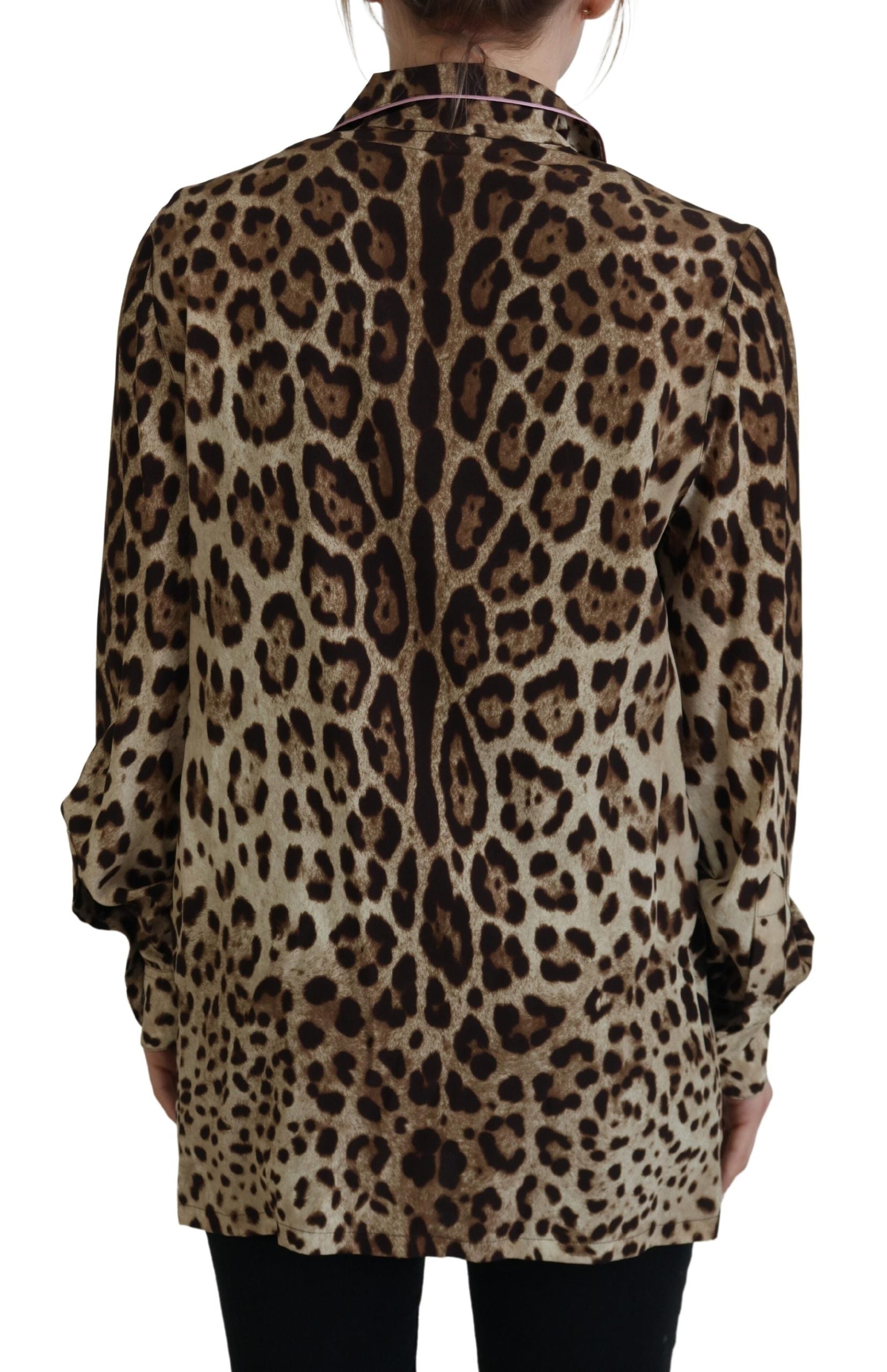 Dolce & Gabbana Brown Leopard Print Long Sleeves Blouse Top | Regal Royce