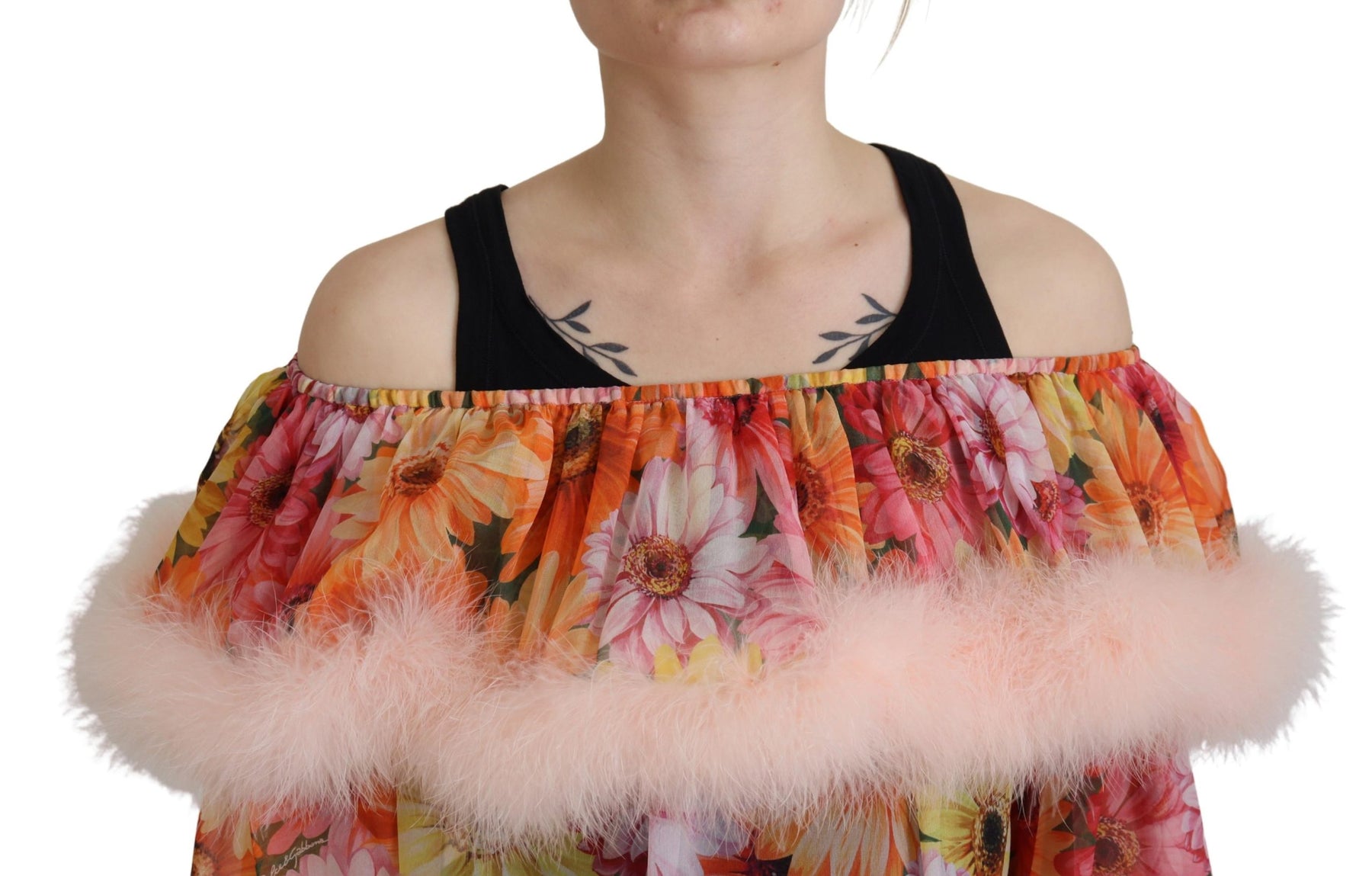 Dolce & Gabbana Multicolor Floral Fur Shearling Blouse Top | Regal Royce