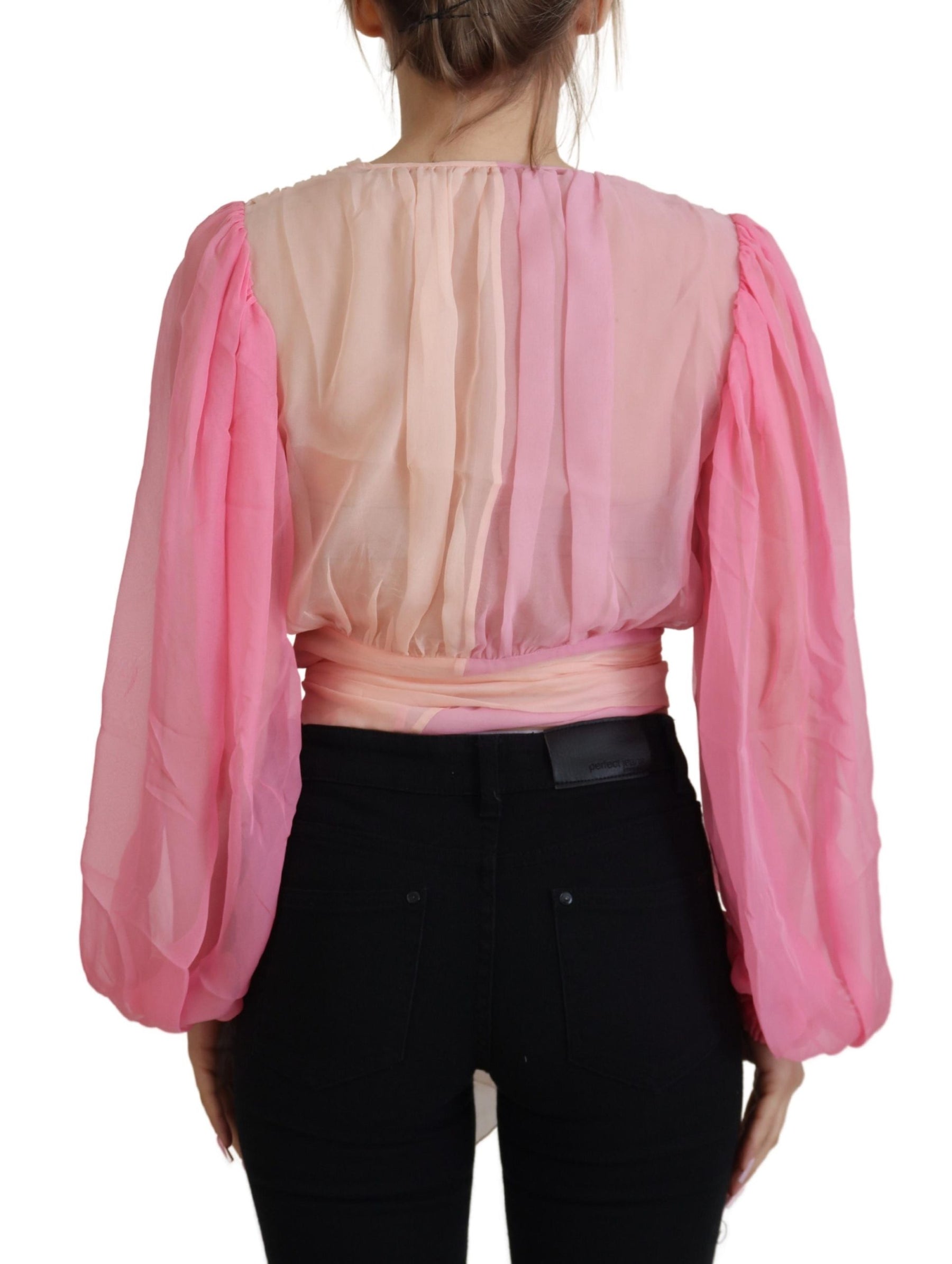 Dolce & Gabbana Pink Silk Wrap Long Sleeves Blouse Top | Regal Royce