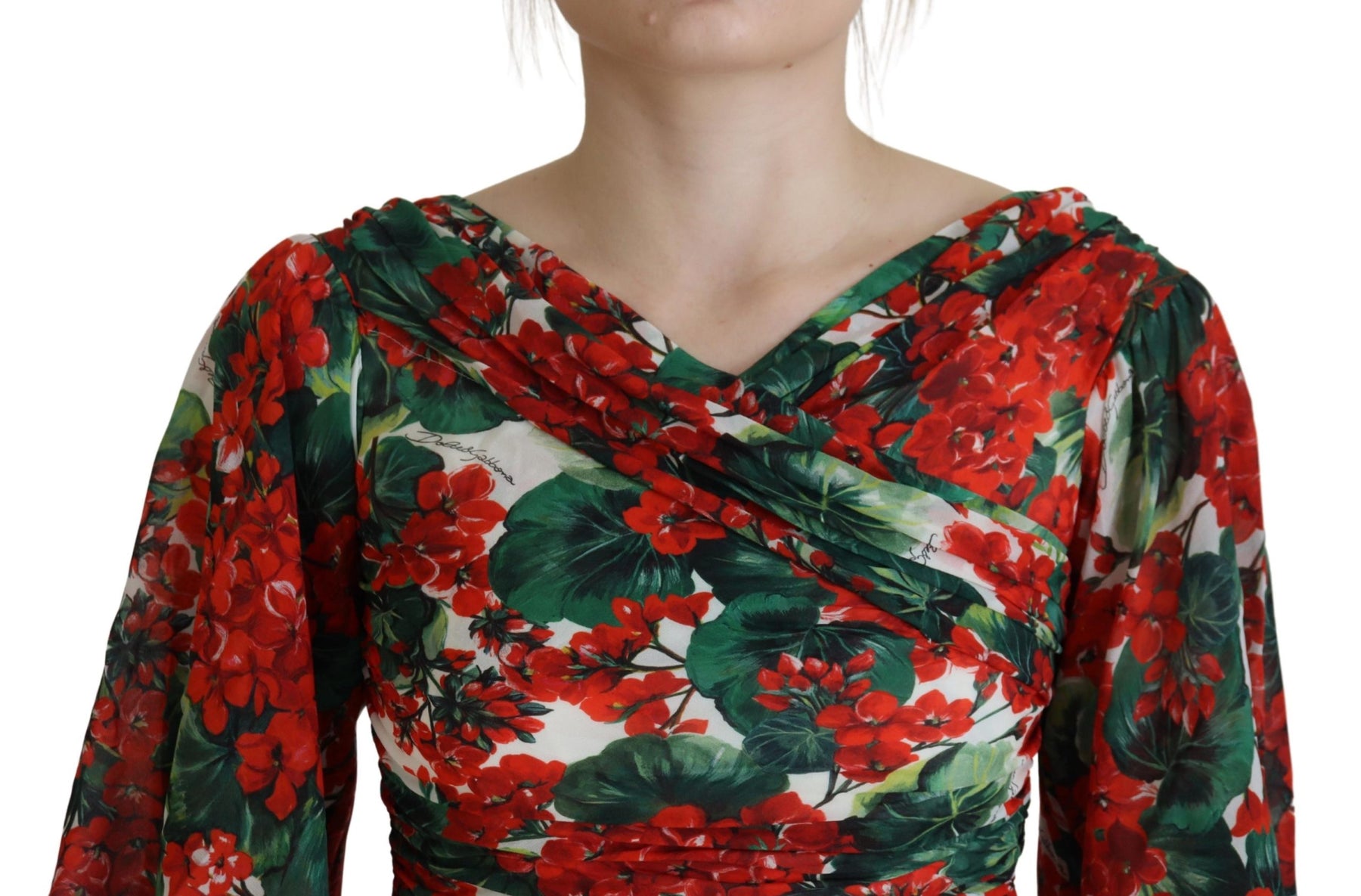 Dolce & Gabbana Multicolor Geranium Silk Sheath Midi Dress | Regal Royce
