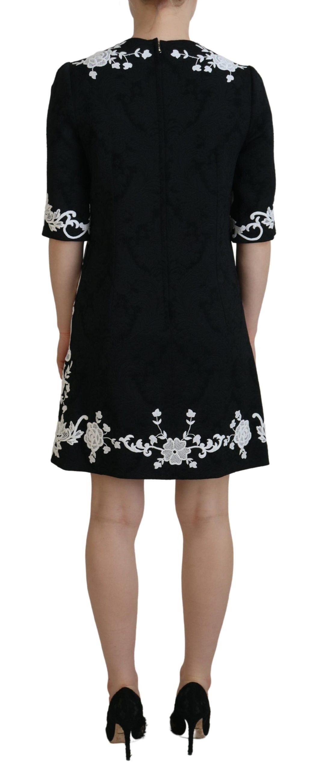 Dolce & Gabbana Black Lace Trim Half Sleeves A-line Dress | Regal Royce
