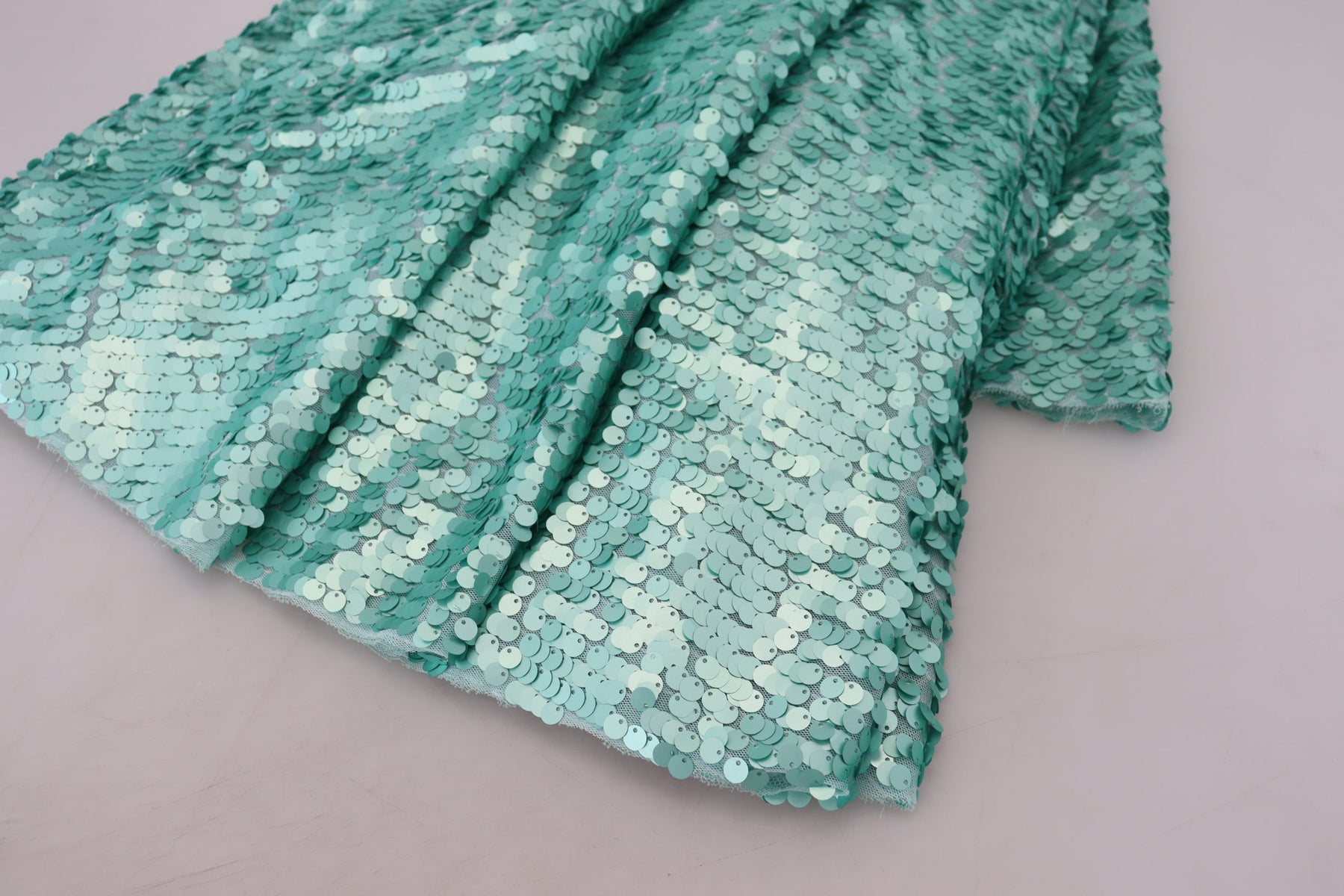 Dolce & Gabbana Blue Sequined Pleated Aline Midi Nylon Dress | Regal Royce