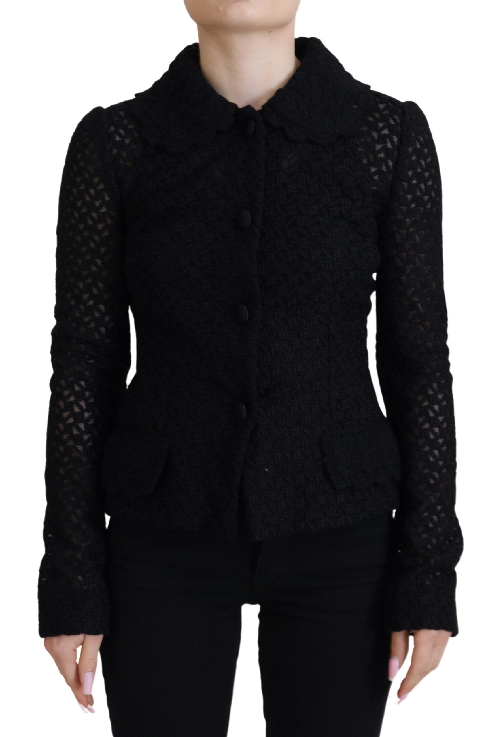 Dolce & Gabbana Black Wool Knitted Button Down Collar Jacket | Regal Royce