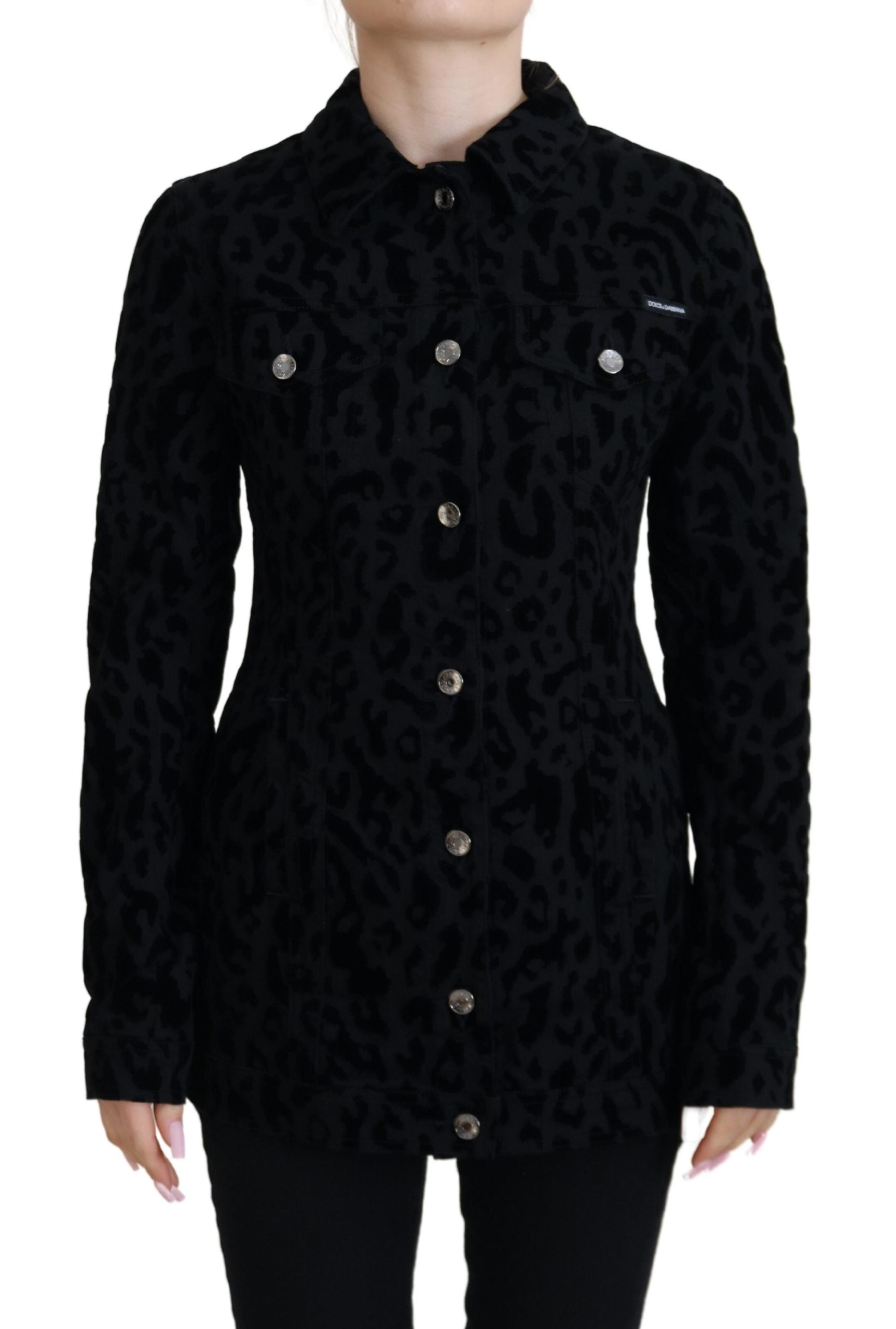 Dolce & Gabbana Black Leopard Long Sleeve Denim Cotton Jacket | Regal Royce