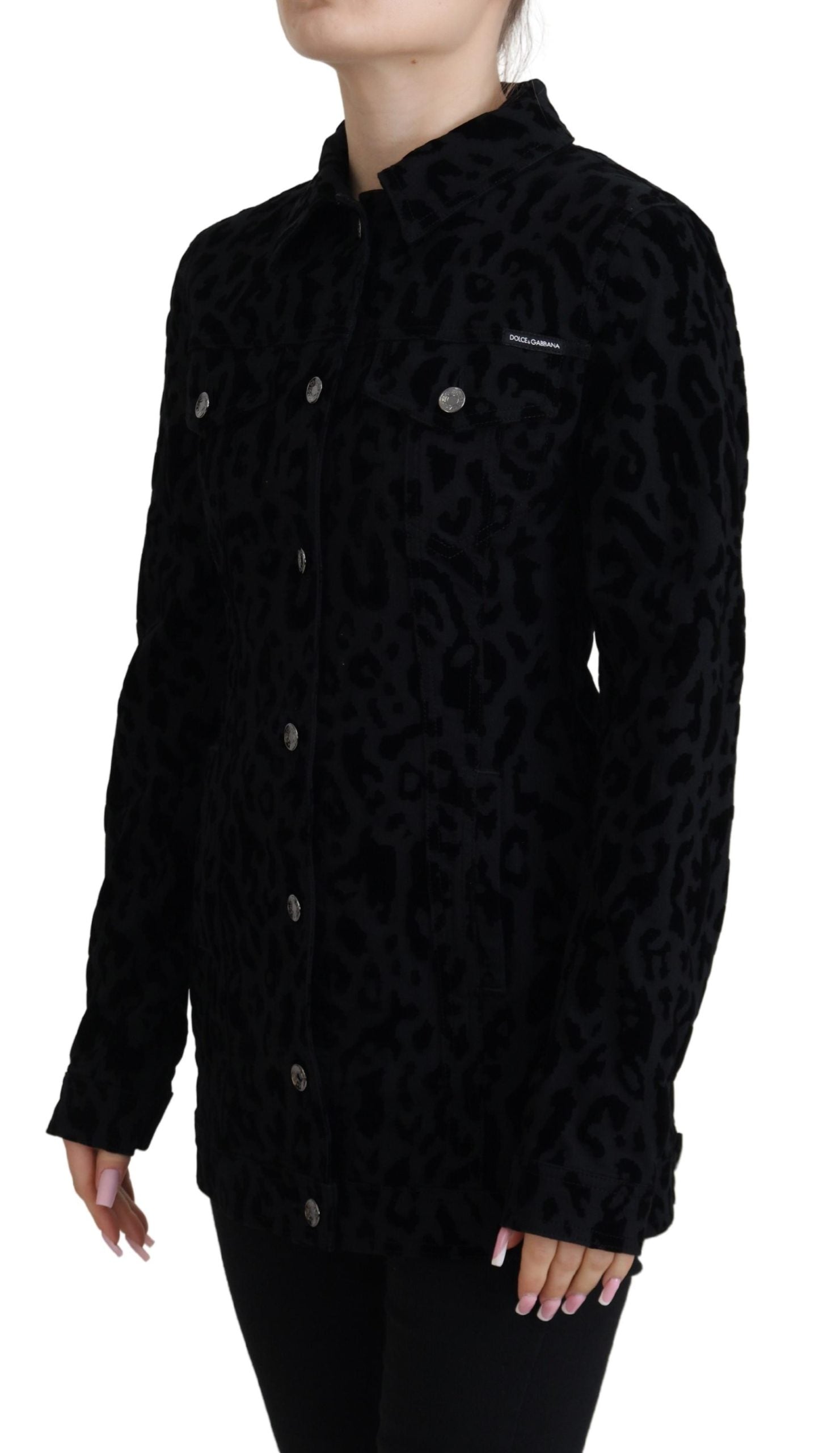 Dolce & Gabbana Black Leopard Long Sleeve Denim Cotton Jacket | Regal Royce