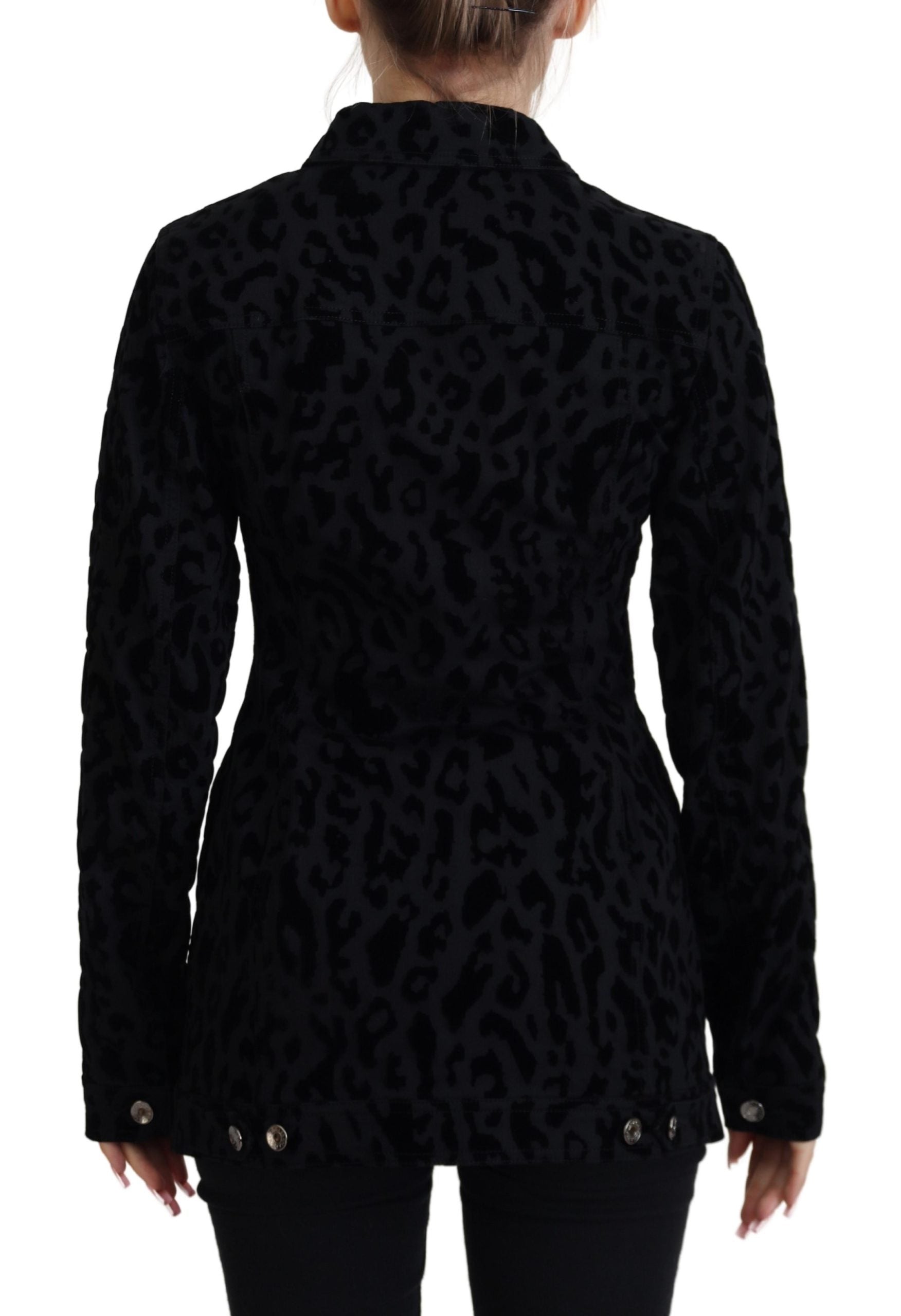 Dolce & Gabbana Black Leopard Long Sleeve Denim Cotton Jacket | Regal Royce