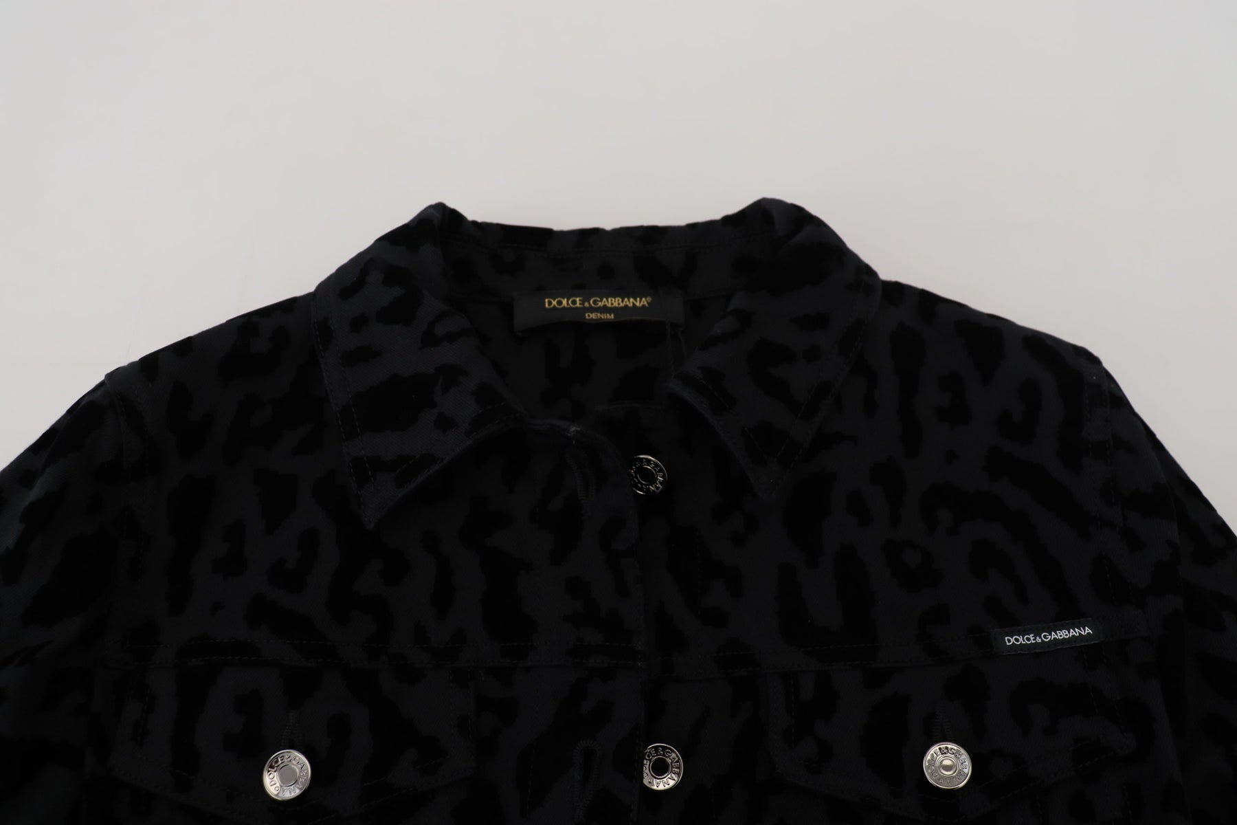 Dolce & Gabbana Black Leopard Long Sleeve Denim Cotton Jacket | Regal Royce